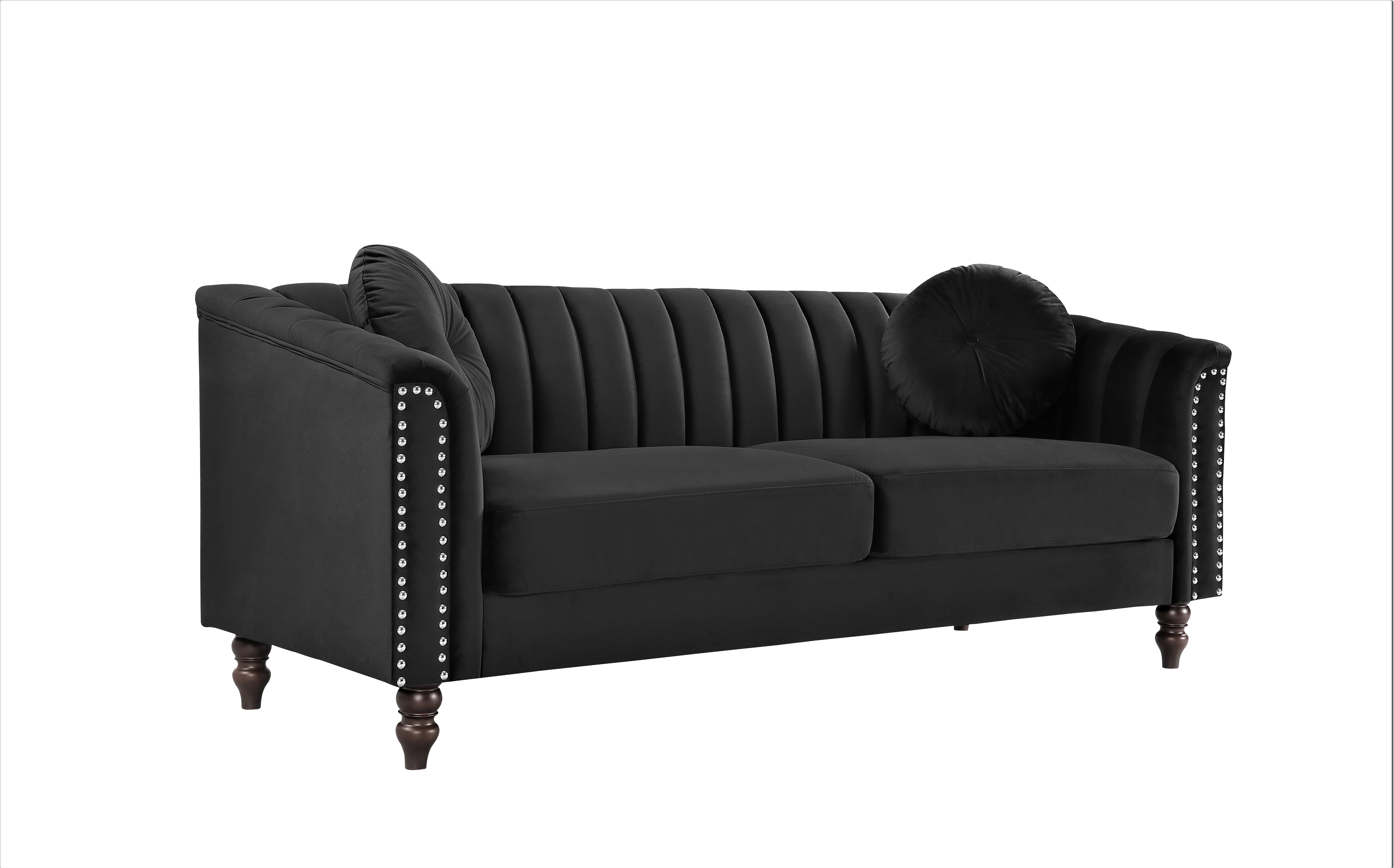 Hills Tufted Back 2Pcs Living Room Set,Black Velvet(Black) - Image 8
