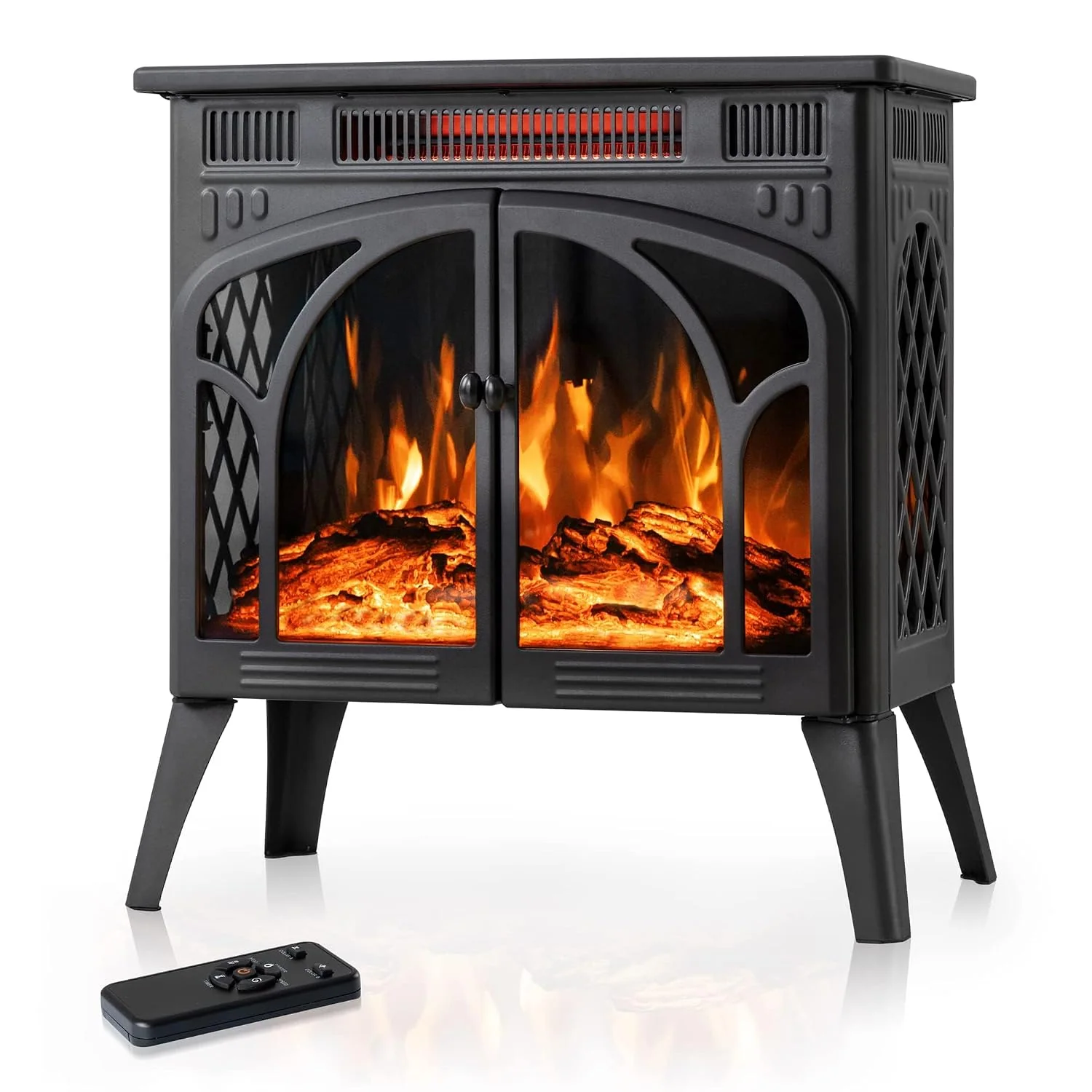 Electric Fireplace Heater with 3D Flame,1500W & Flame-Only Mode, Black