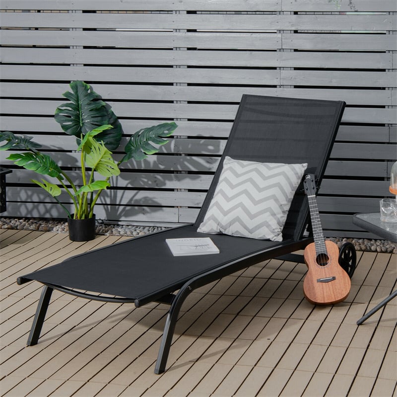 Chaise longue d'extérieur réglable en 6 positions avec roulettes pour terrasse et piscine de jardin