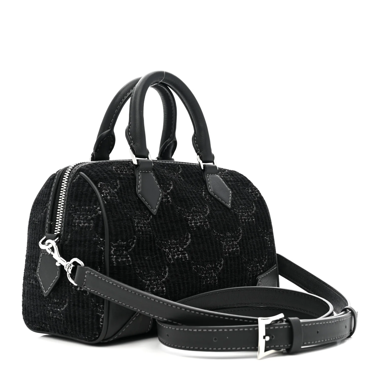 Lauretos Lurex Jacquard Small Ella Boston Bag Black