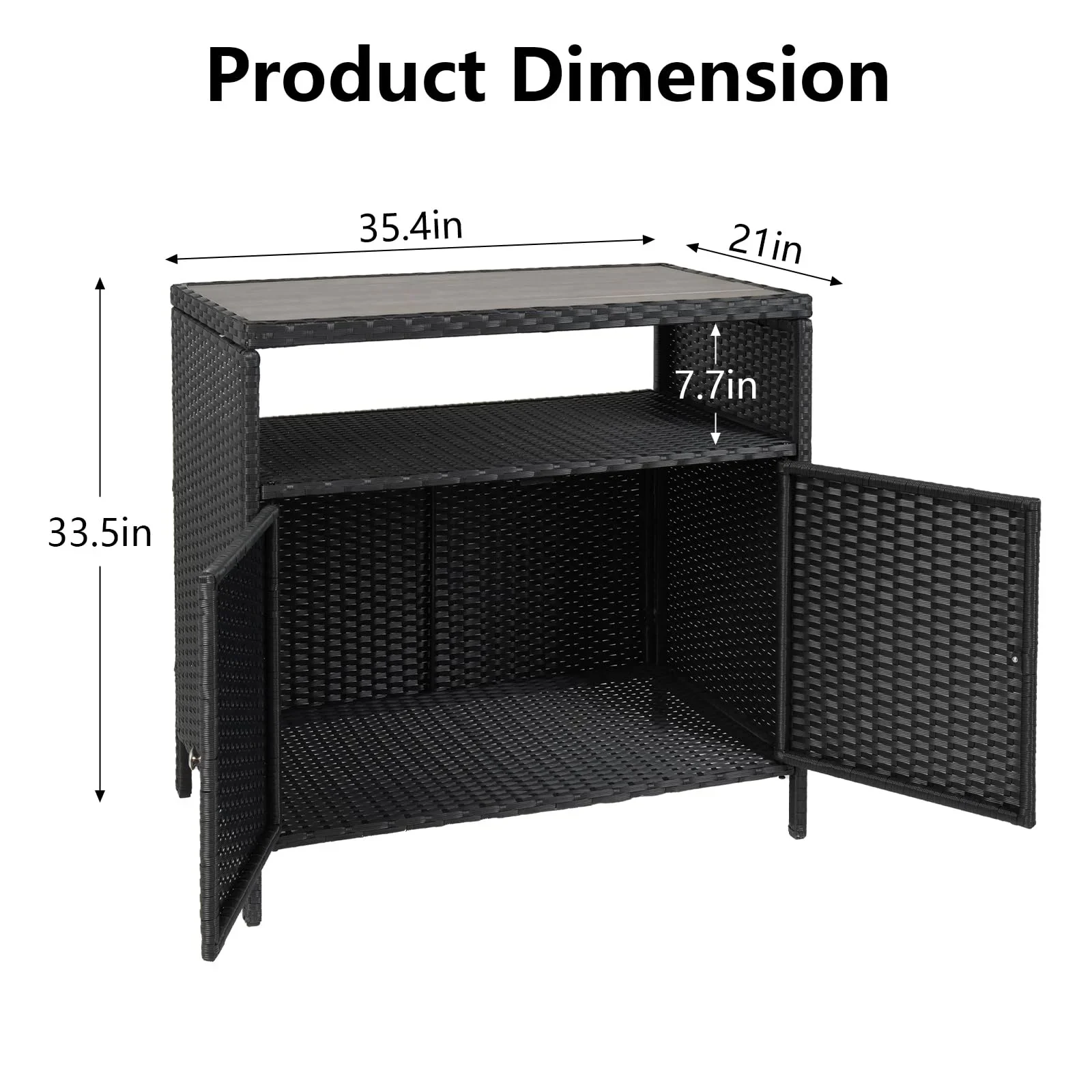 M optimized Patio Outdoor Wicker Storage Cabinet with Shelf, Patio Bar Table with 2-Door and Shelf, All Weather Resin Wicker, Patio Pool Garden Kitchen