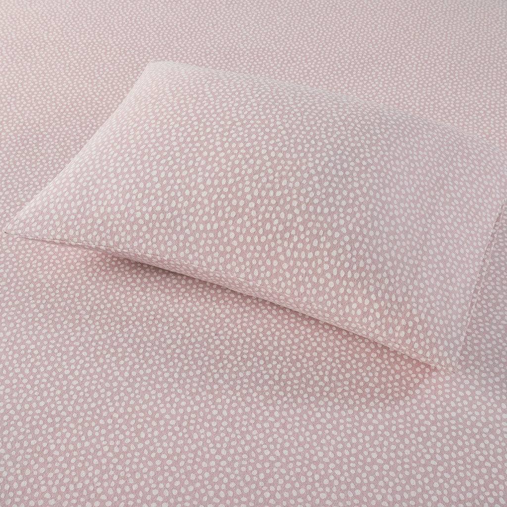True North by Sleep Philosophy - Cozy Cotton Flannel Printed Sheet Set - Full - Blush Dots
