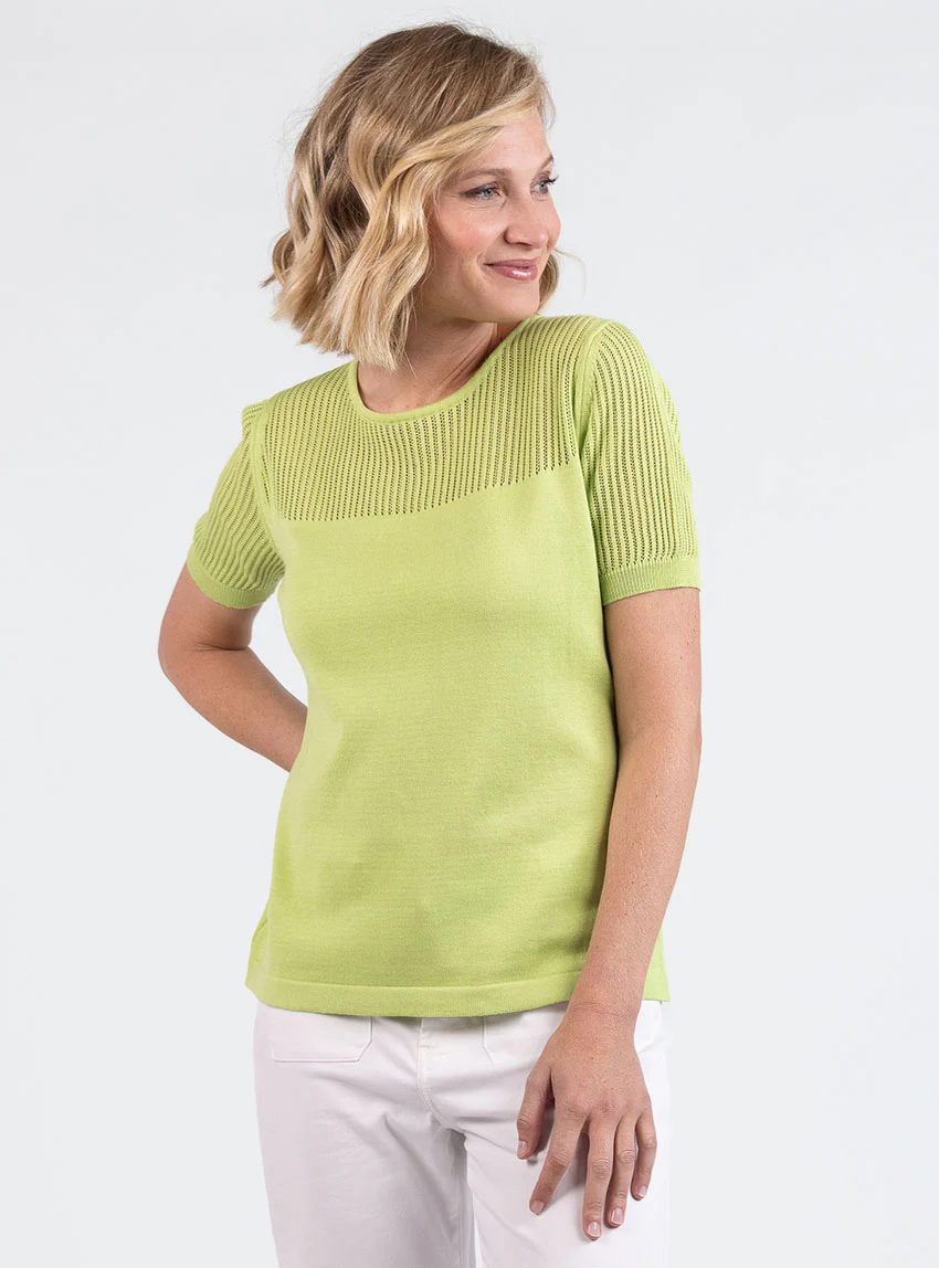 Pull femme ajouré coton vert anis