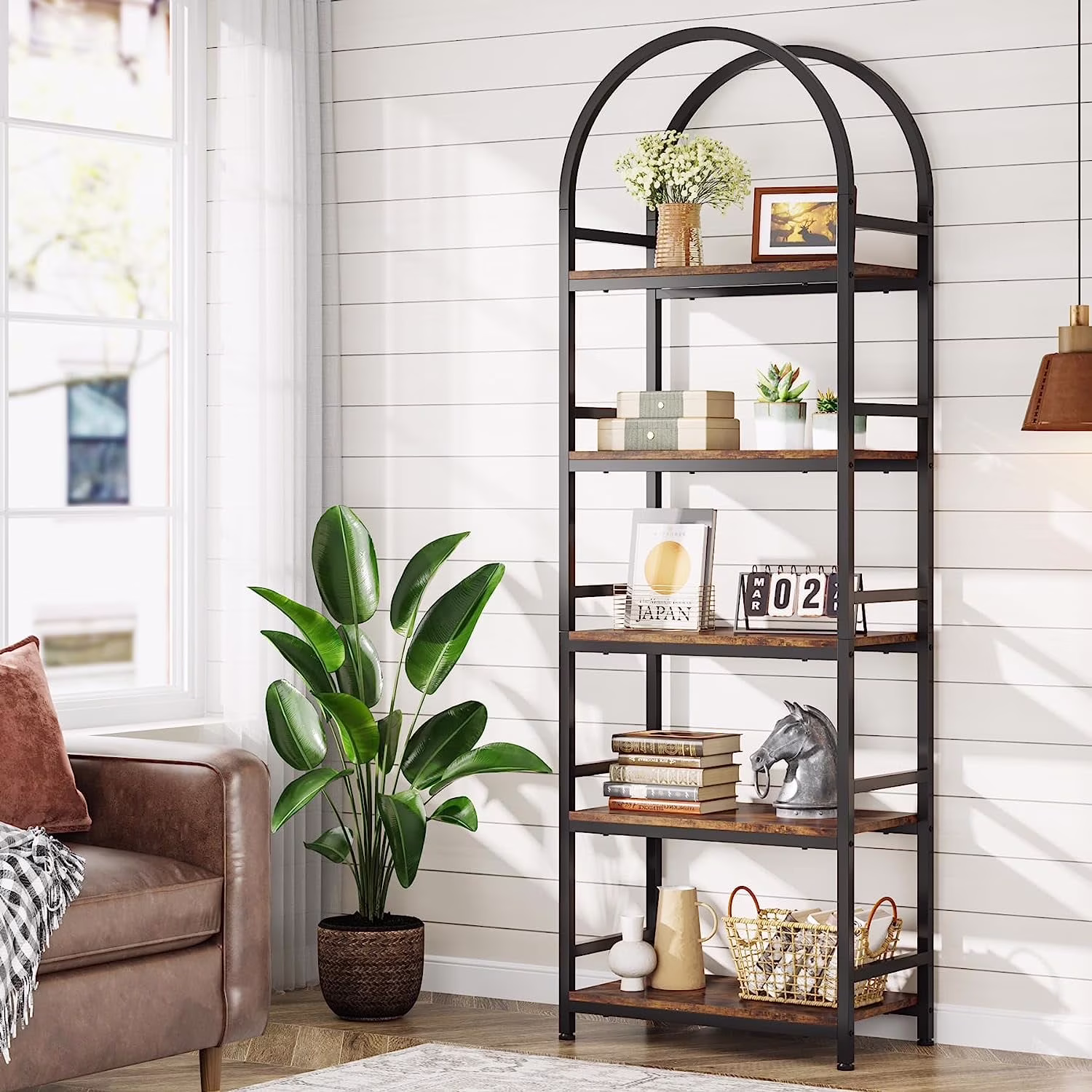 70.8" Industrial 4-Tier Bookshelf: Wood and Metal Display Rack (Black, 2PCS)(4-Tier Black) - Image 3