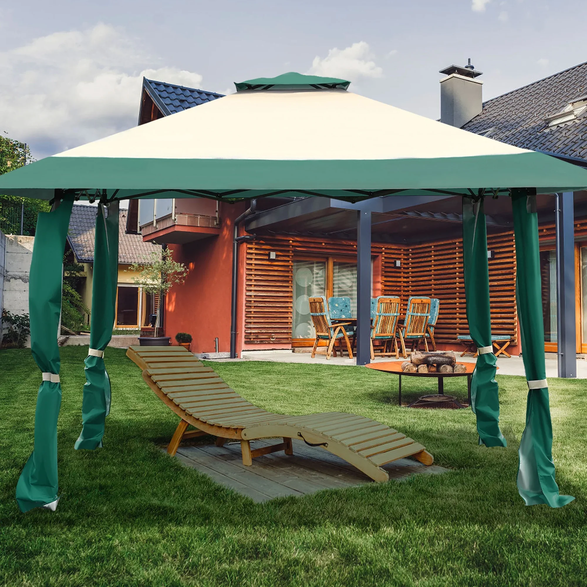 Costway 13'x13' Gazebo  Canopy  Shelter Awning Tent Patio Garden Green