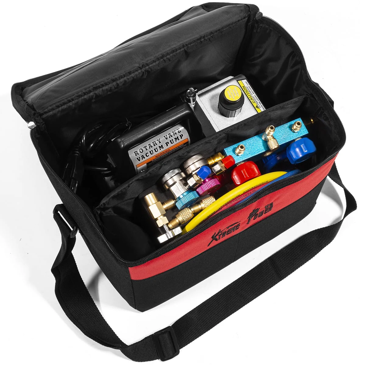 AC Repair Complete Set Vacuum Pump HVAC A/C Refrigeration Manifold Gauge R134 Tap Leak Detector Carrying Bag Image 3