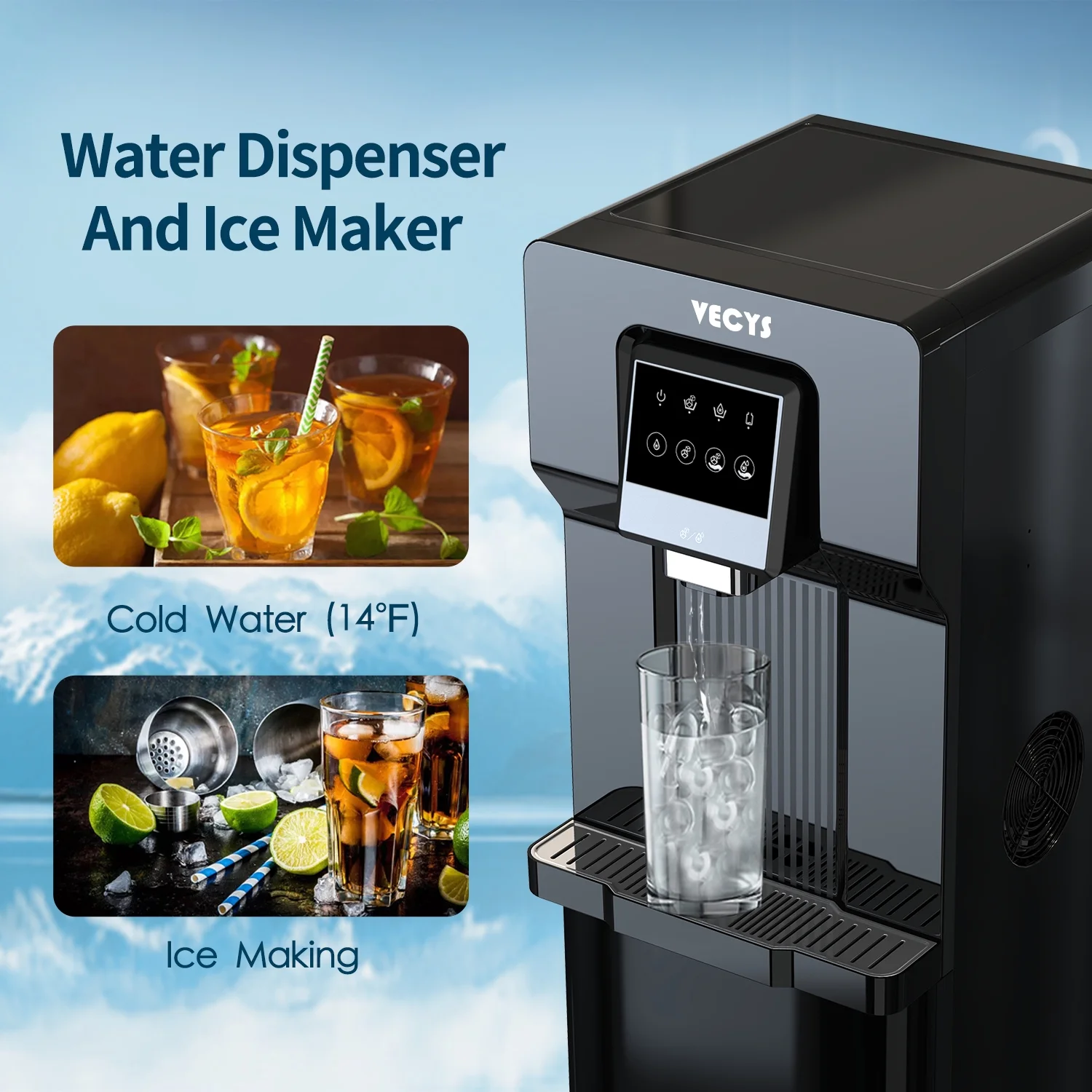 3 5 gal Bottom Loading Cold Water Cooler with Ice Supply, 18LBS Daily Ice Making Image 6