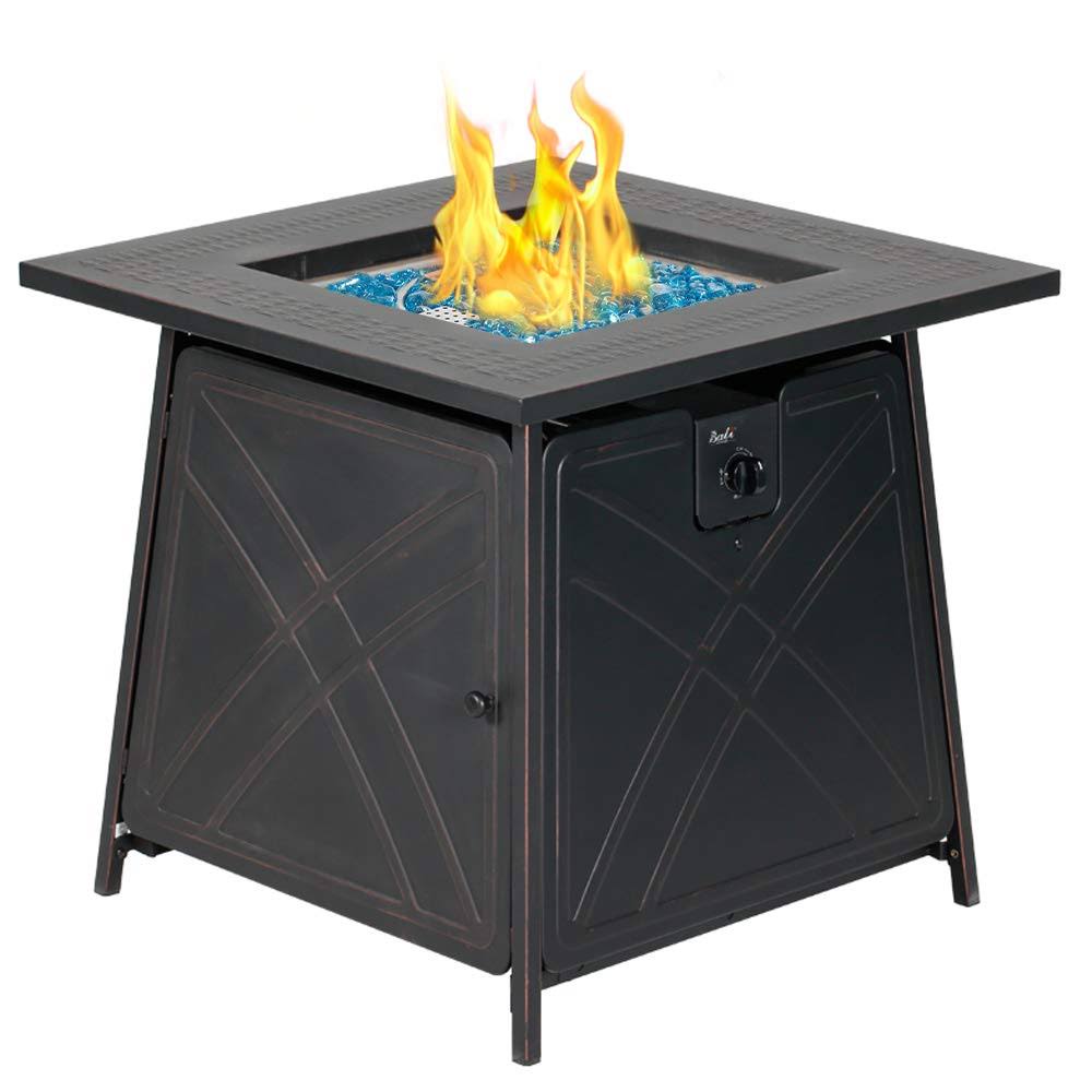 Bali Outdoors GAS Firepit Table, 28 inch 50,000 BTU Square Outdoor Propane Fire Pit Table with Lid and Blue Fire Glass