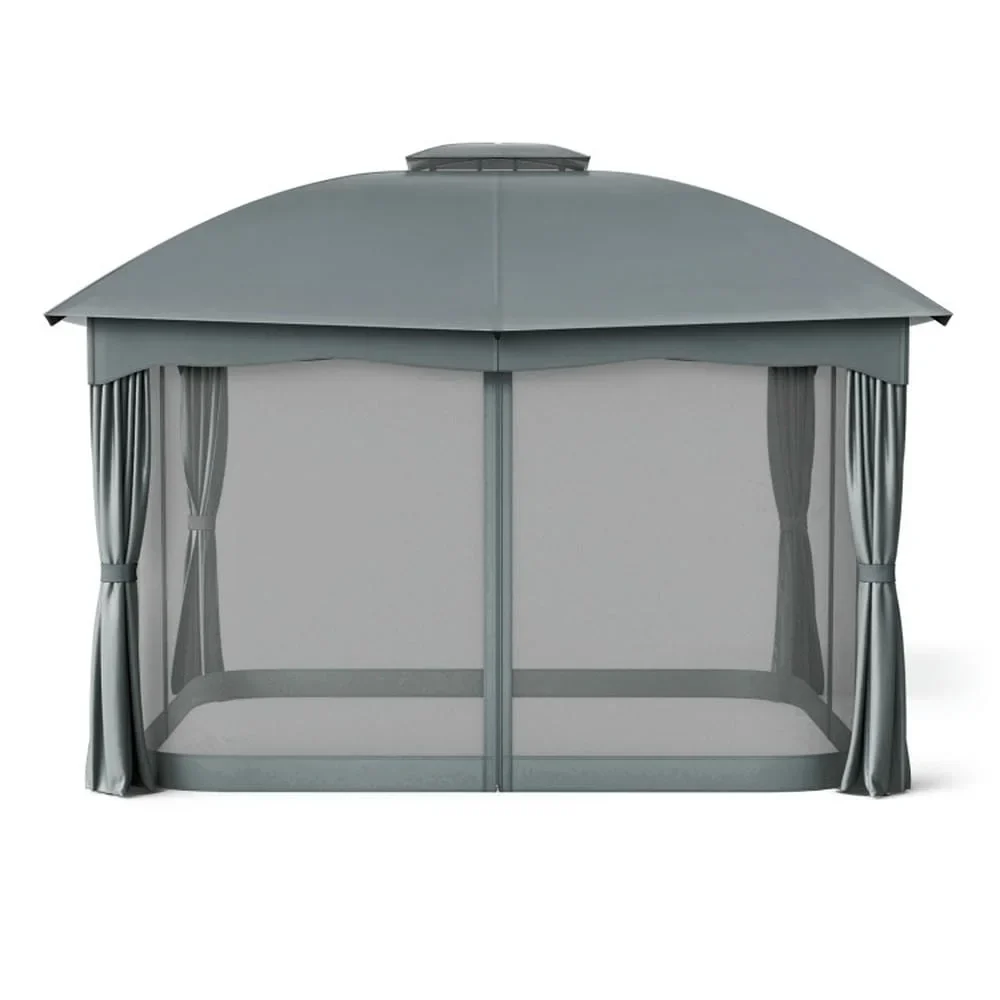 GVN Patio Garden Pergola, Pergola Canopy,12 x 10 Feet Canopy Double Vented Heavy Duty Steel Gazebo-Gray