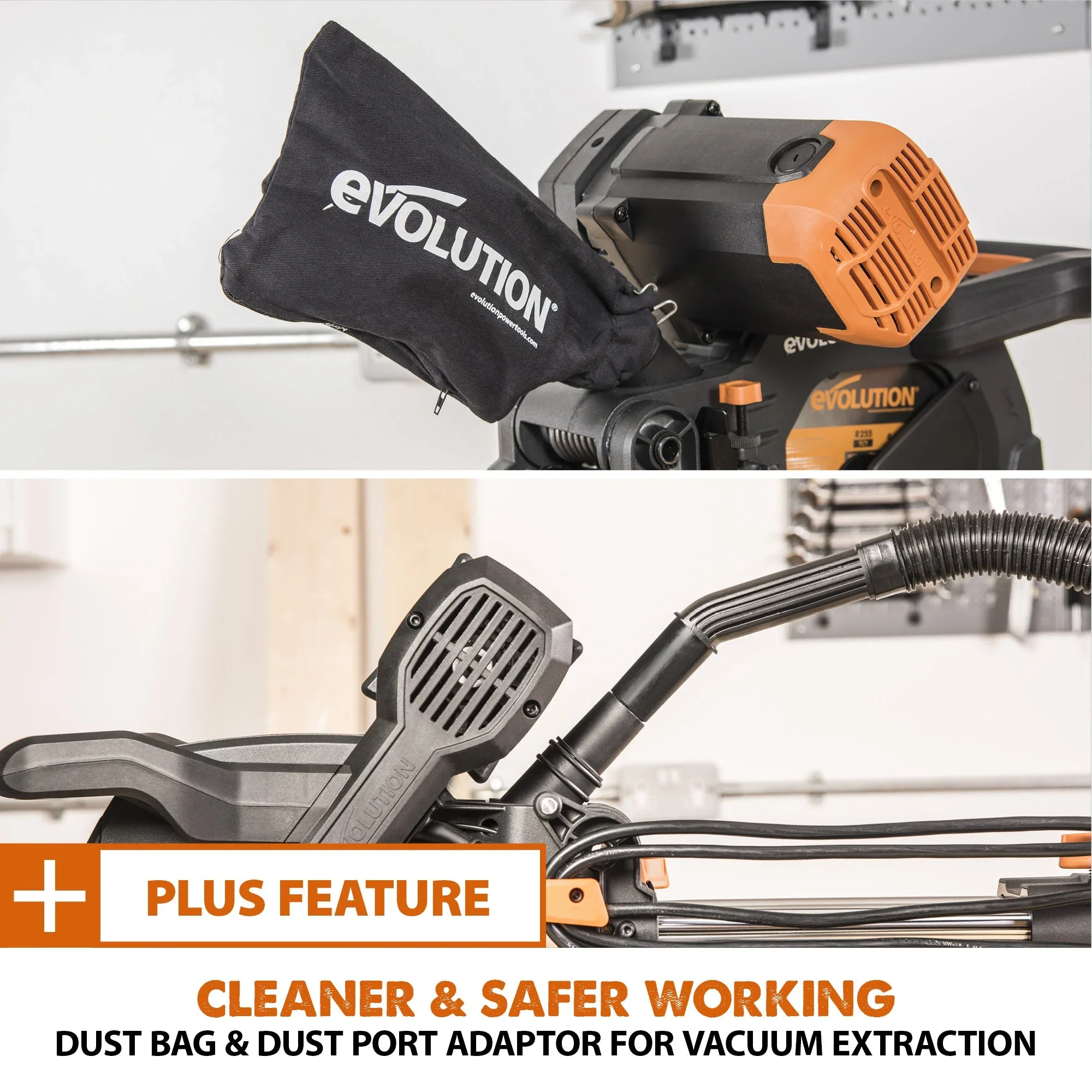 Evolution R255SMS-DB+: Dual Bevel Sliding Miter Saw With 10 in. Multi-Material Cutting Blade