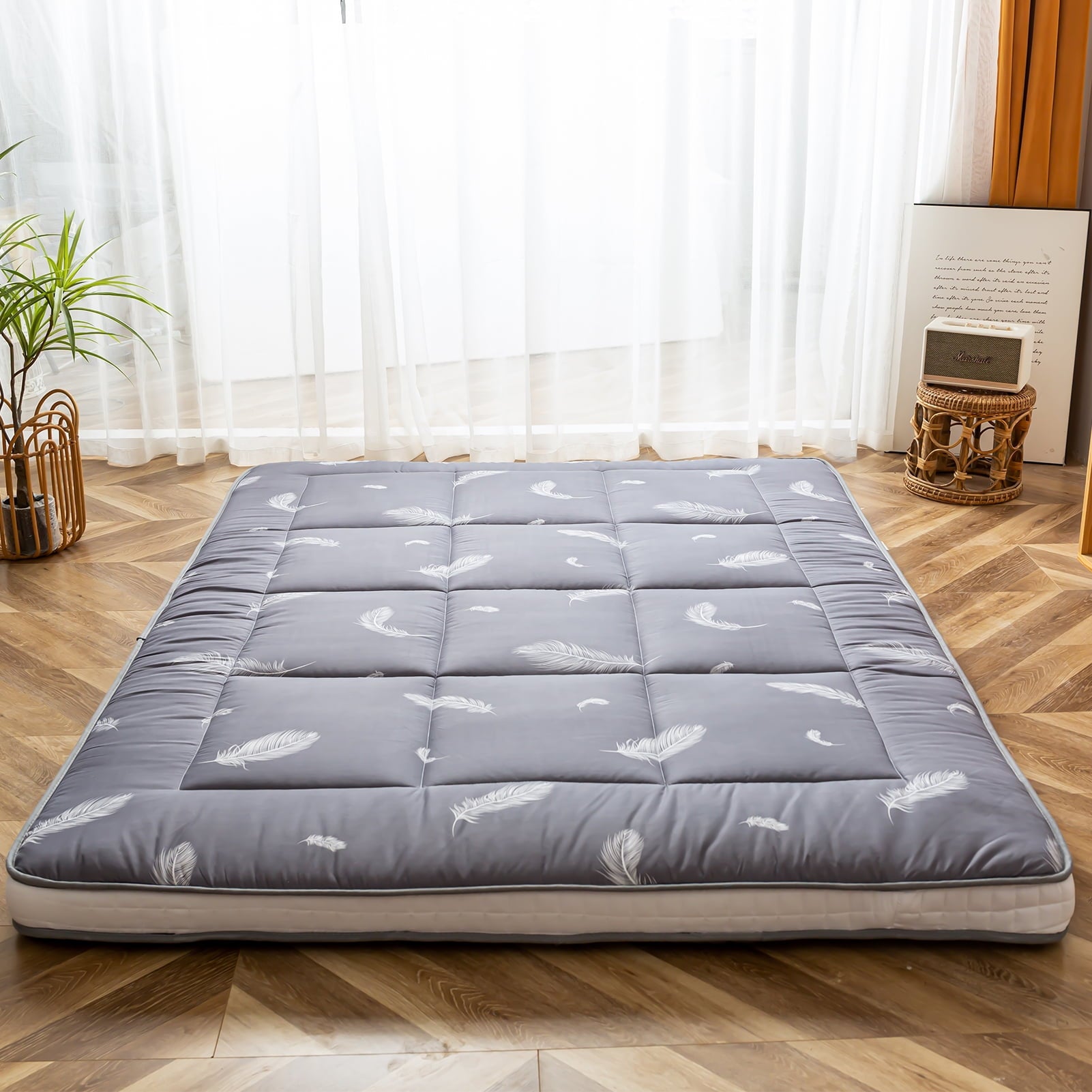 Extra Thick Futon Floor Mattress. Padded Japanese Folding Roll Up Mattress Sleeping Pad. Foldable Camping Portable Mattress Shikibuton