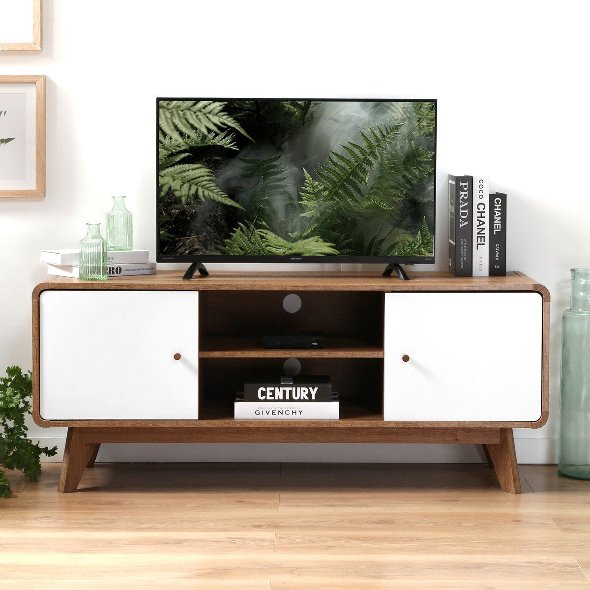 Calicosy - TV-Meubel ALBURA - Houtdecor en wit - 128,5 cm