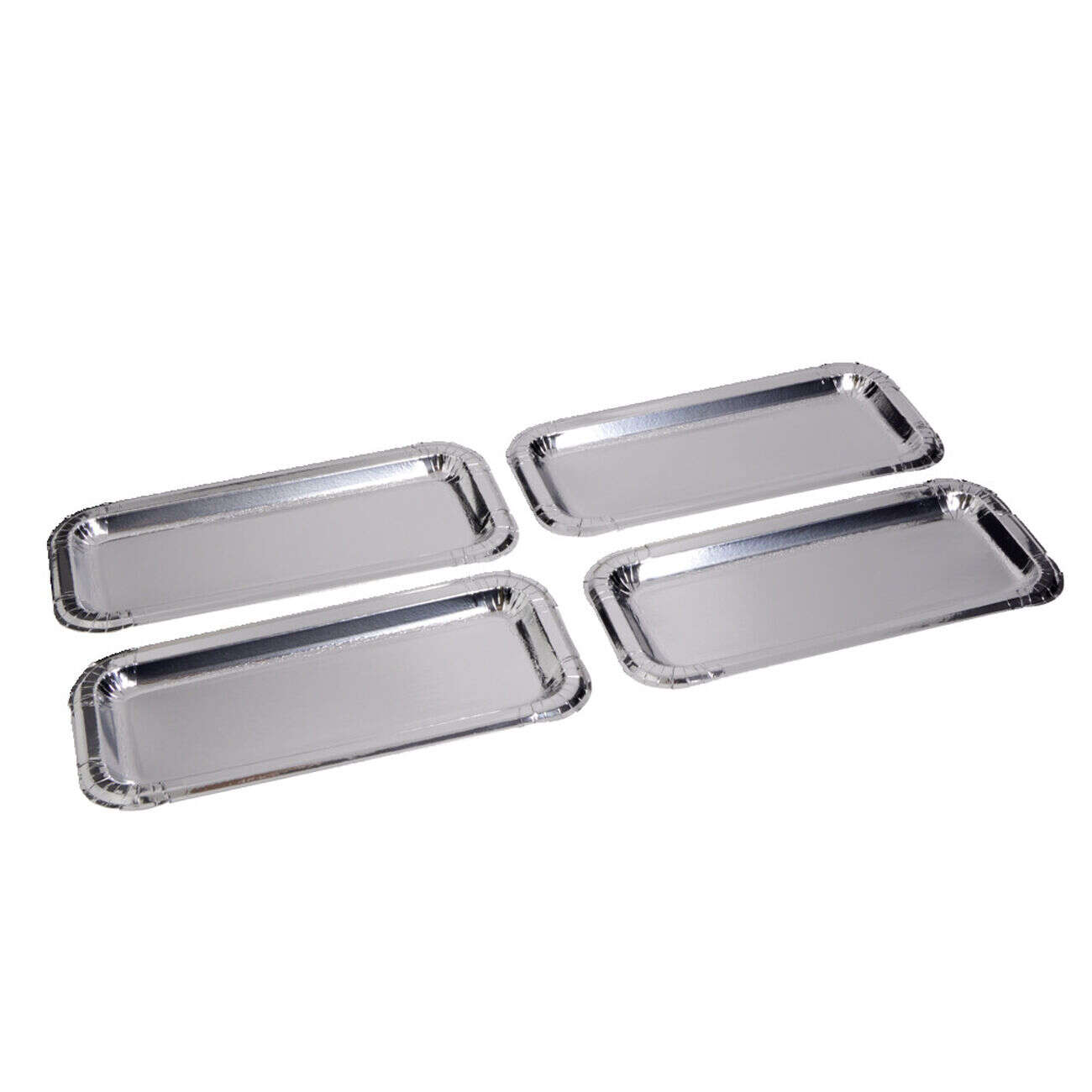 Plat à cake x4 en carton gris argenté 15,5x34cm