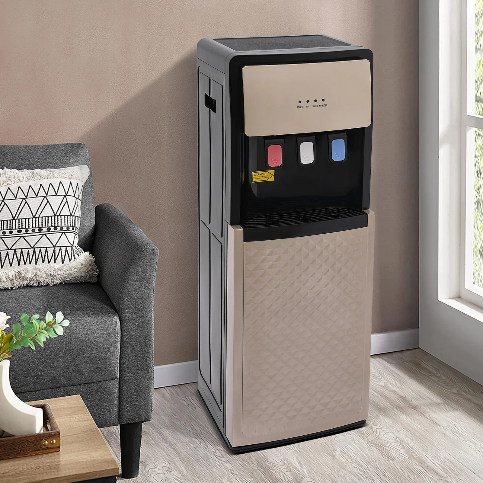 Champaign Gold Bottom Loading Water Dispenser Hot, Cold Room Temperature Water, 500W Heating, 90W Cooling, Safe User-Friendly Design for Home Office - Image 3