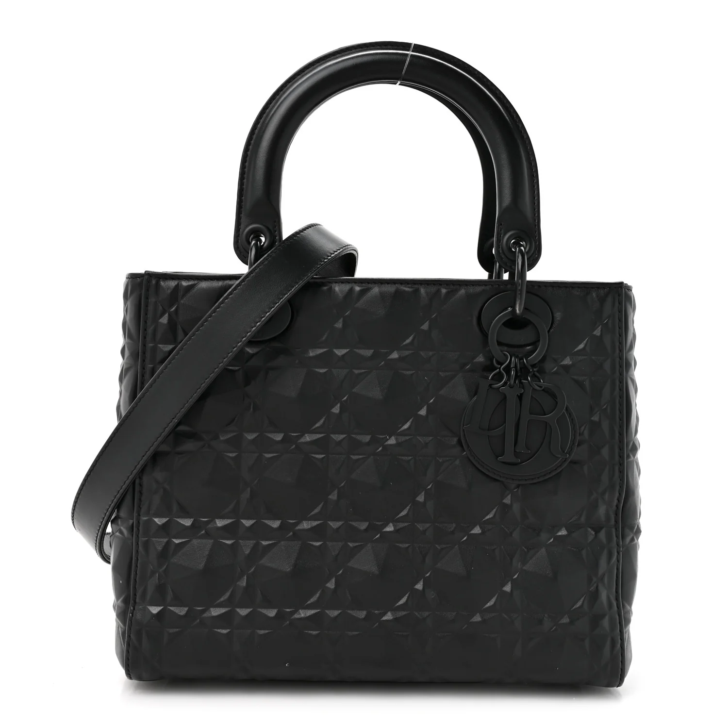 Calfskin Cannage Diamond Cannage Medium Lady Dior Black