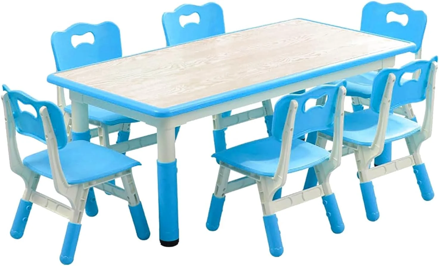 Kids Table and Chairs,Height Adjustable Toddler Table and 6 Chair,Multi-Activity Table with Graffiti Desktop Non-Slip Legs for Ages 2-10,Children Activity Table for Daycare,Classroom,Blue(Blue) - Image 8