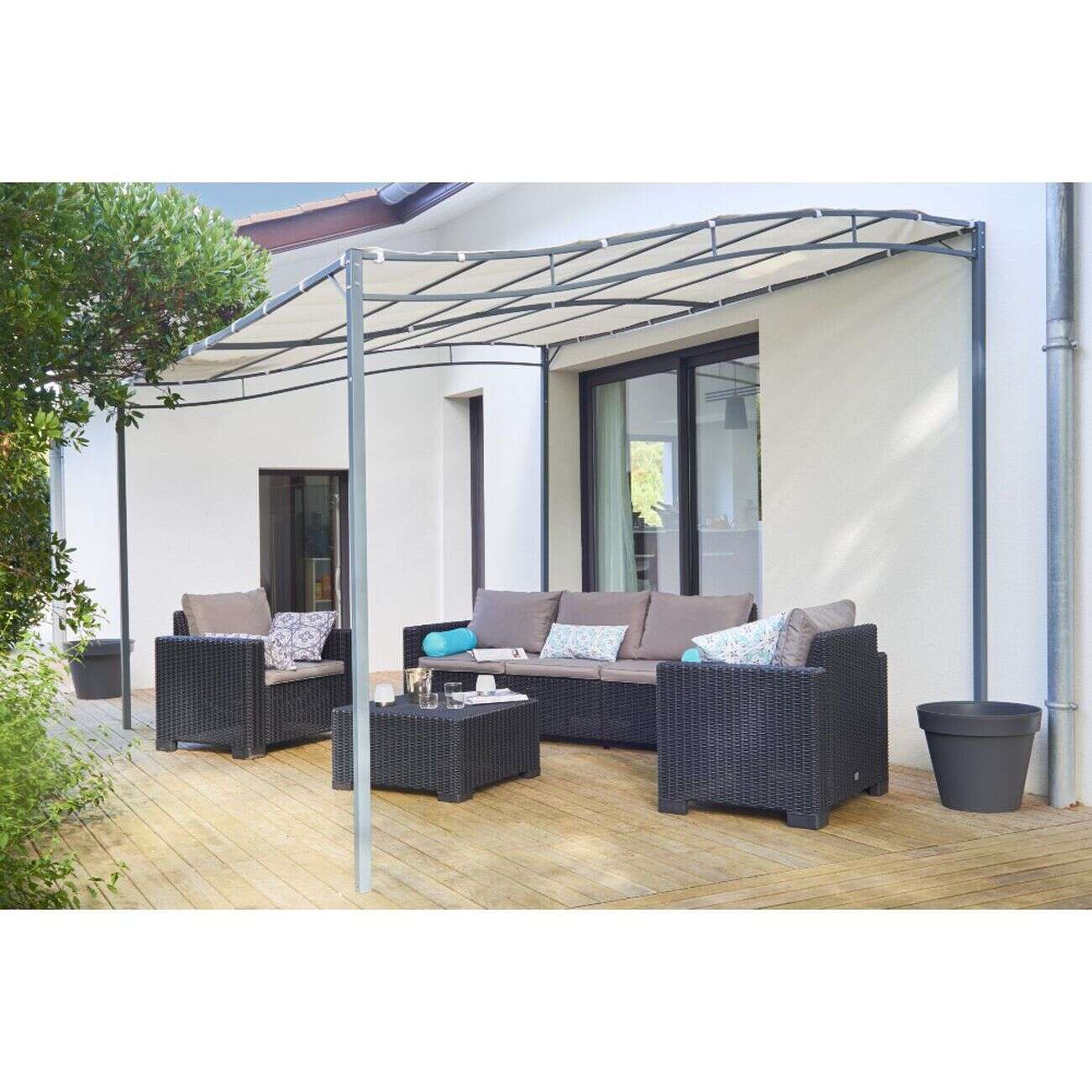 Tonnelle murale rectangulaire Lady gris et blanc écru UPF50+ 395x290xH240cm 11,45m²