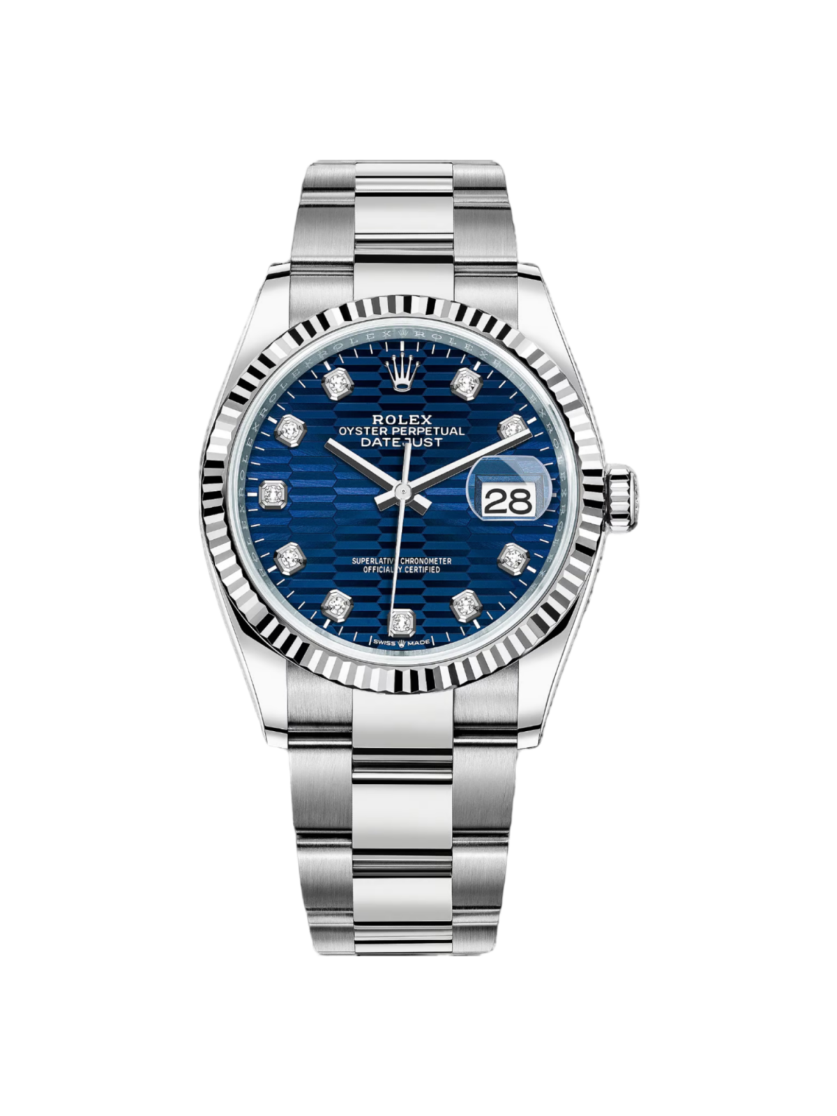 【Super Clone】RLX  Datejust 36mm 126234 Blue Fluted Motif Diamond Dial Jubilee Bracelet Watch