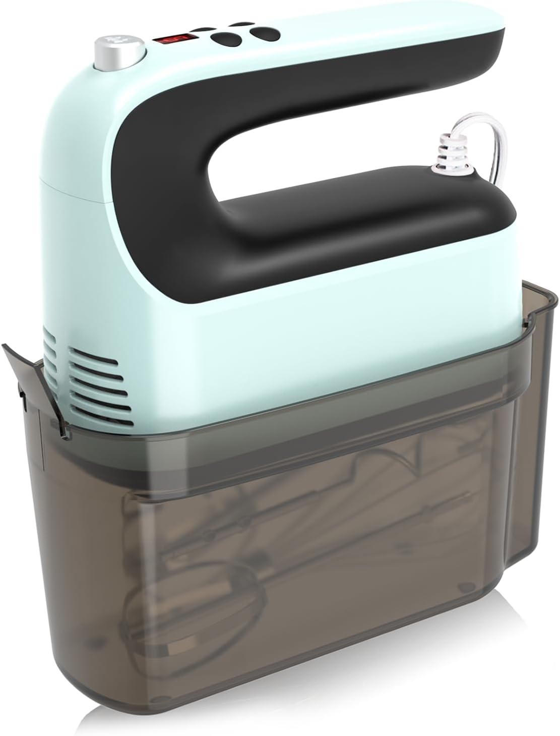 Yomelo 9-Speed Digital Hand Mixer Electric, 400W Powerful DC Motor, Handheld Electric Mixer with Snap-On Storage Case, 5 Stainless Steel Accessories, Beaters, Dough Hooks, Whisk (Ice Blue/Black)