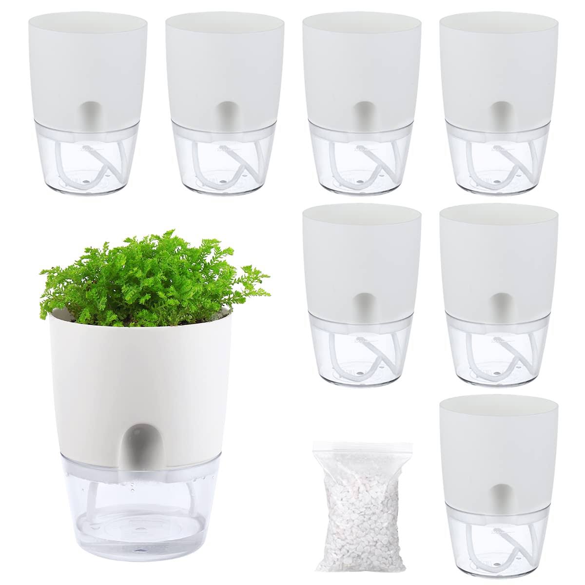Planterhoma Self Watering Pots for Indoor Plants, Flower Pots Outdoor, 8 Pack 32 inch Small Self Watering Planter, Plant Pots with Decorativ, White
