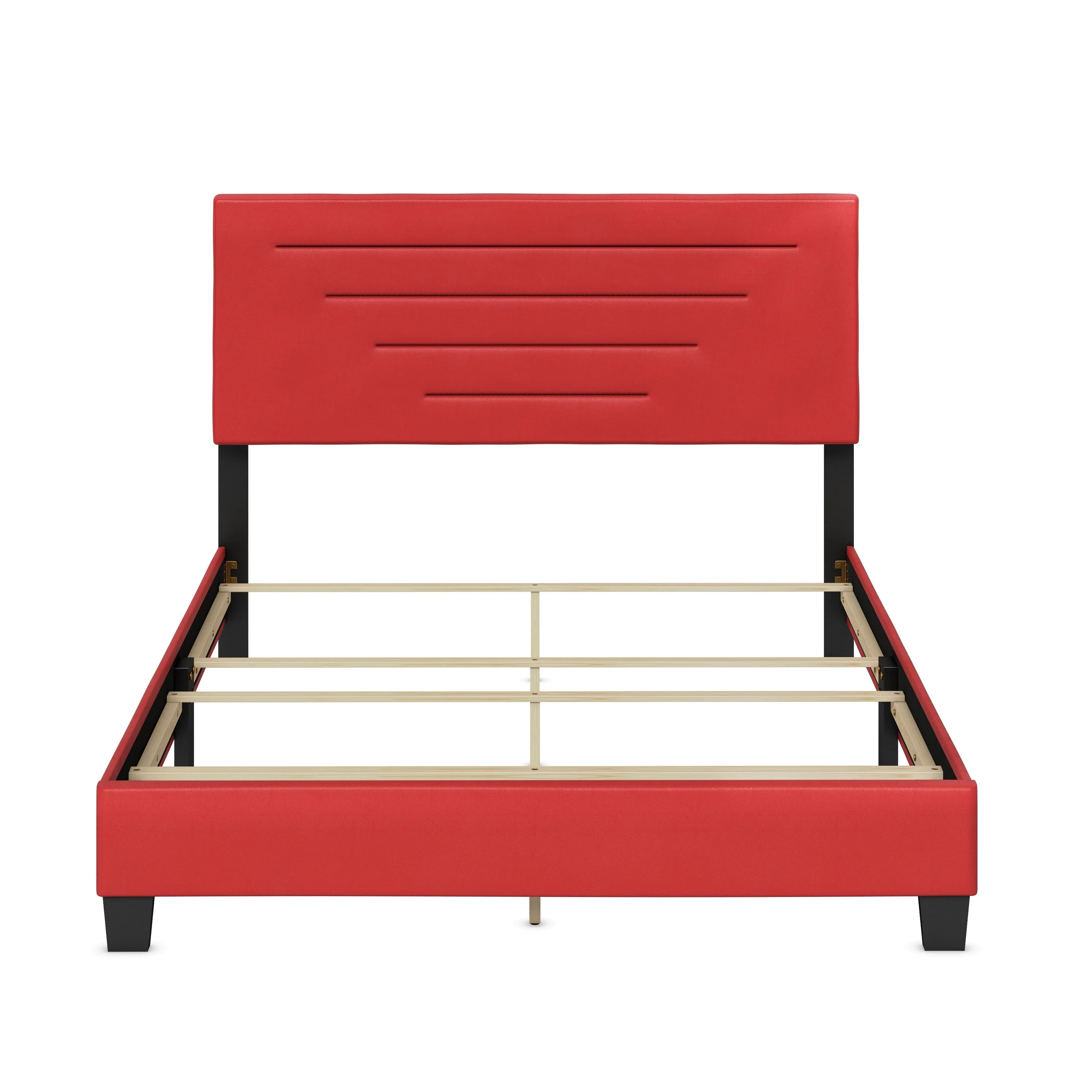 Boyd Sleep Luxembourg Upholstered Faux Leather Platform Bed, Queen, Red(Twin/Black)