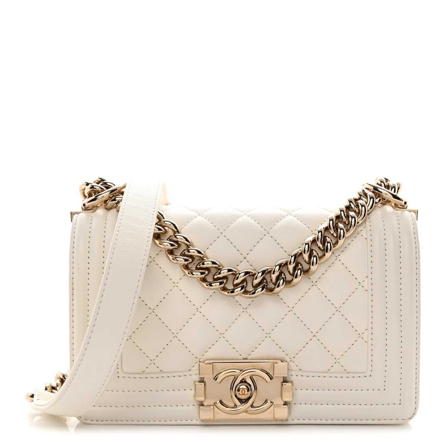 Caviar Quilted Small Boy Flap White