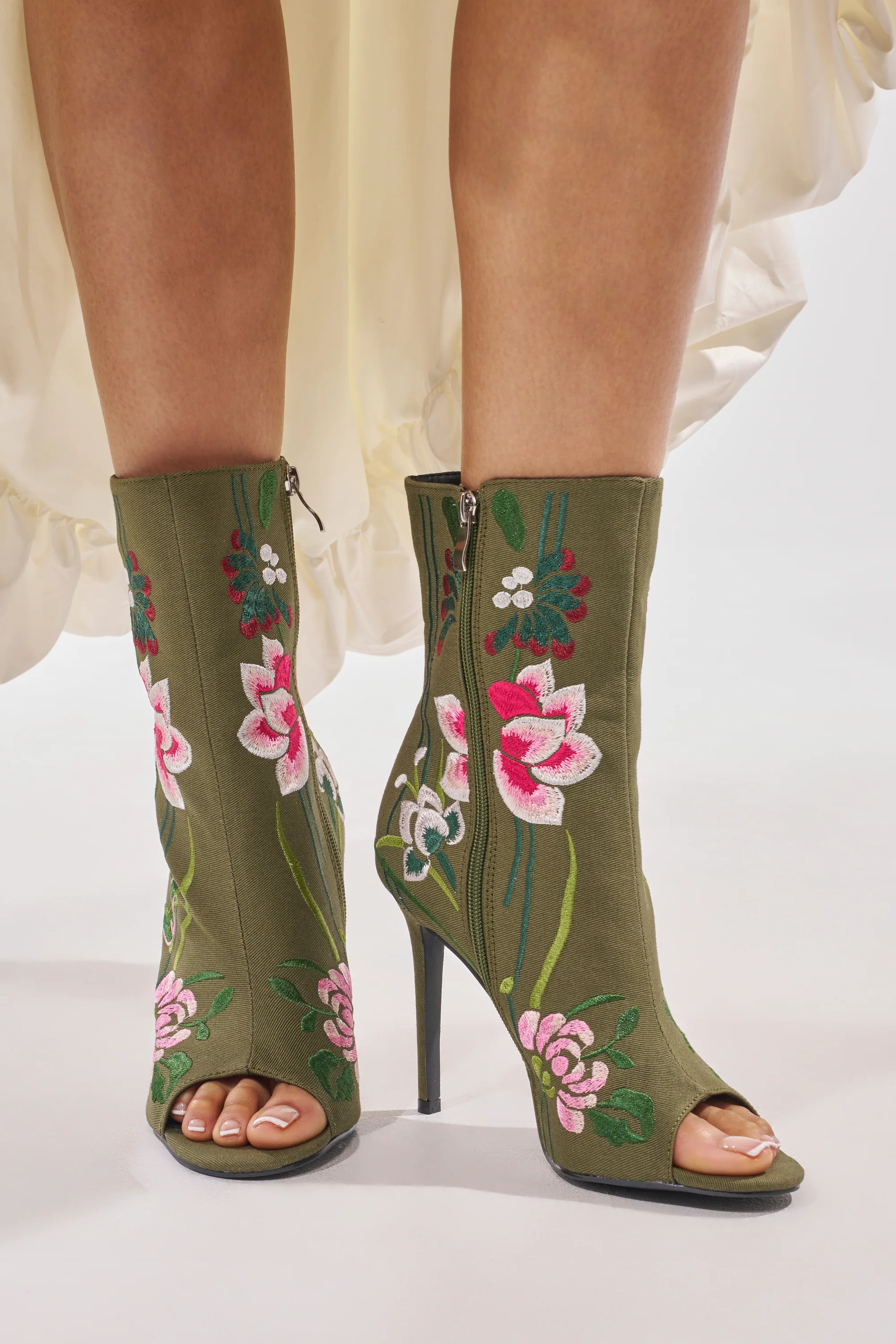 AZALEA WANG DENEVUE OLIVE OPEN TOE BOOTIE - Akira Store