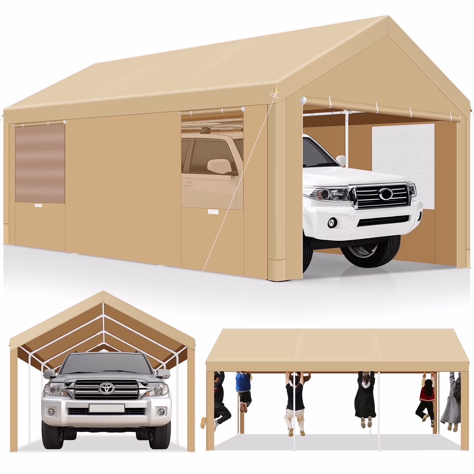 Carport 10'x20' Large Heavy Duty Car Canopy with Steel Frame, Portable Garage Wedding Tent Big Tents Carports Shelter, All-Season Tarp for Outdoor Party Birthday, White(10×20/White) - Image 3