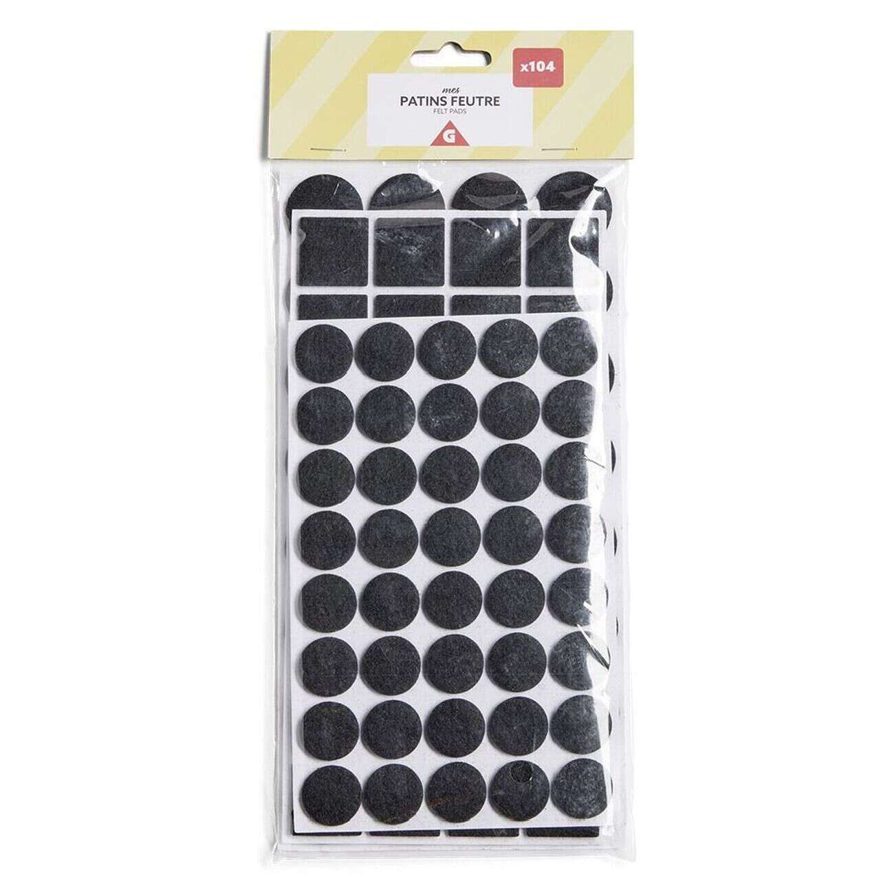 Lot de 104 patins en feutre noir - 3 tailles