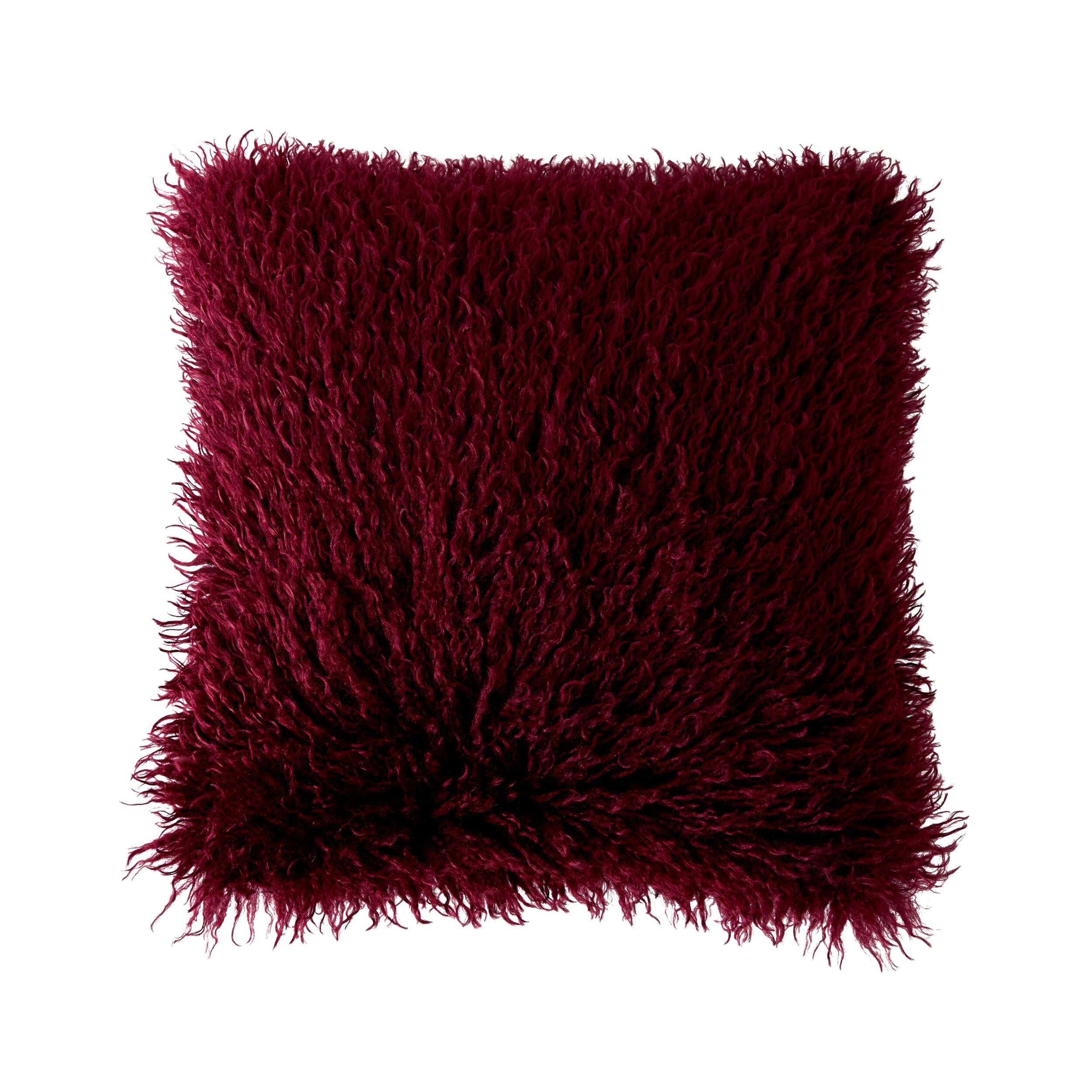 Faux Mongolian Fur and Velvet Cushion Claret 45x45cm