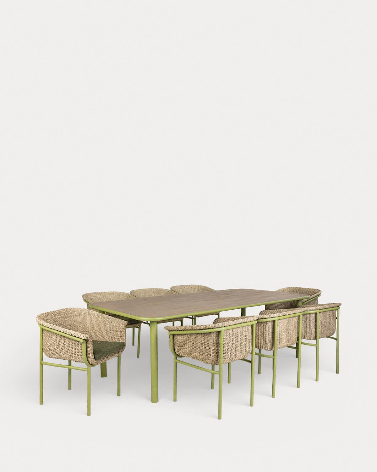Caitlyn - Set de Mesa Rectangular (240x110 cm) y 8 Sillas de Madera de Acacia y Metal de Exterior Caitlyn