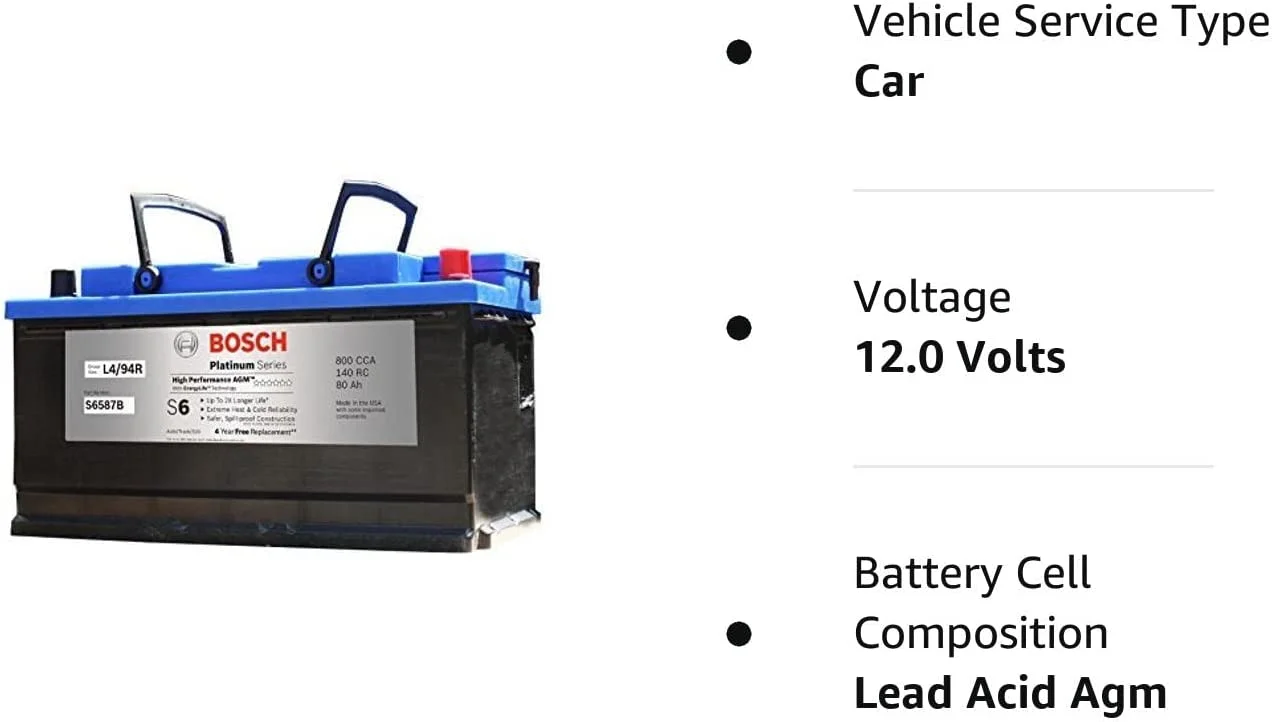 Bosch S6 AGM 12V Automotive Battery, Maintenance Free Batteries, for Automotive