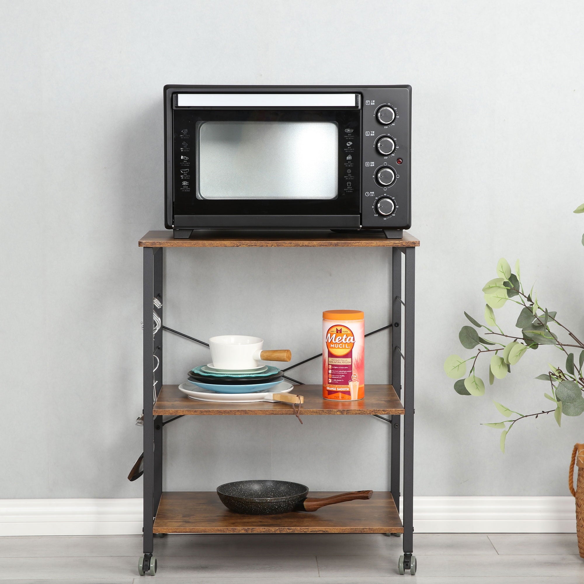Baker's Rack 23.6 Inch Utility 3 Tier Microwave Stand. Rustic Brown