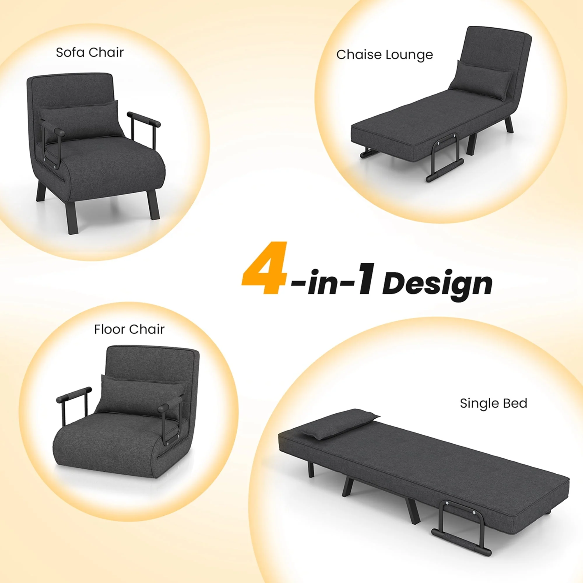 Folding 6 Position Convertible Sleeper Bed Armchair Lounge Couch w/ Pillow Gray(Blue) - Image 8