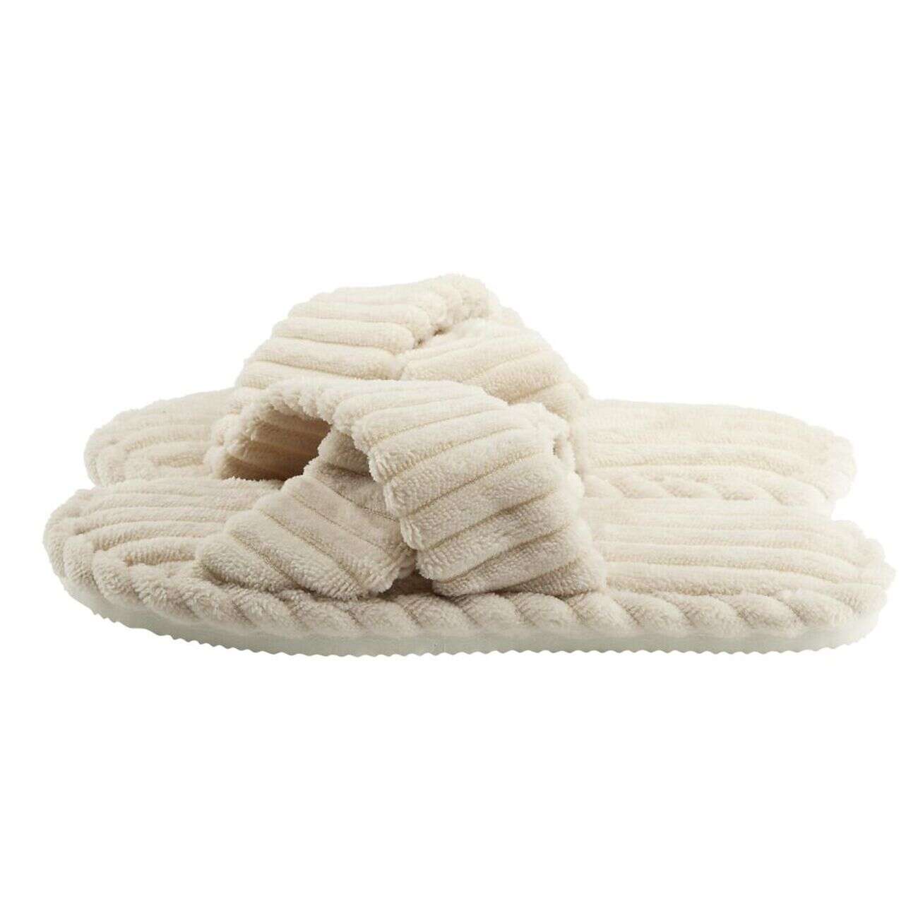 Chaussons femme lanières croisées velours côtelé beige (du 36 au 41)