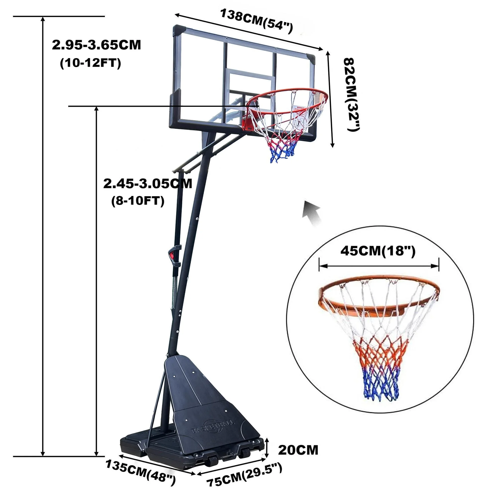 54in Portable Basketball Hoop with Polycarbonate Backboard - Image 7