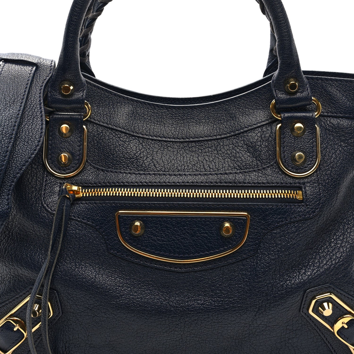 Chevre Gold Metallic Edge Hardware Town Bleu Nuit Dark Sea