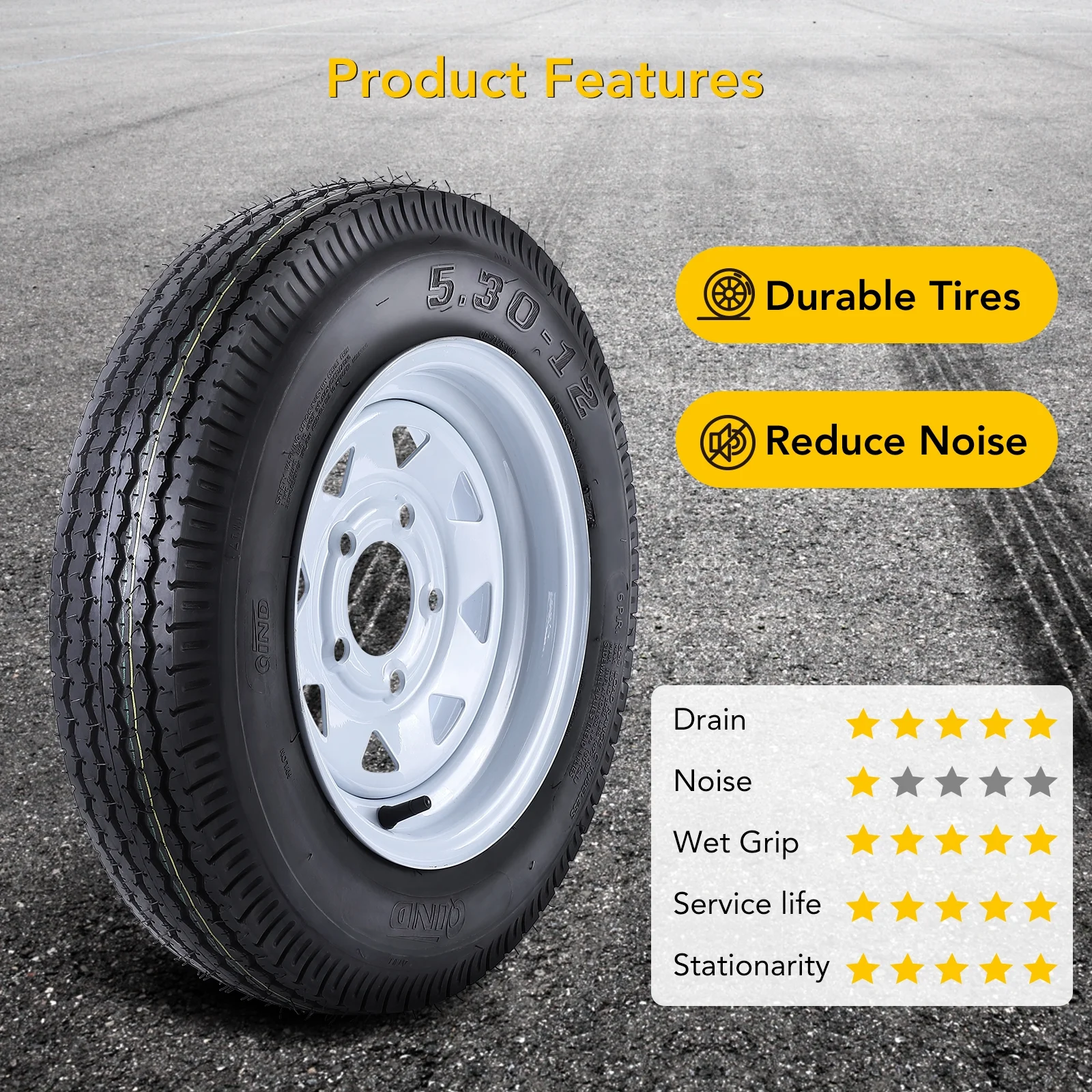 Set of 2 5.30 - 12 5.30x12 530 - 12 5.30 - 12 Trailer Tires with 12