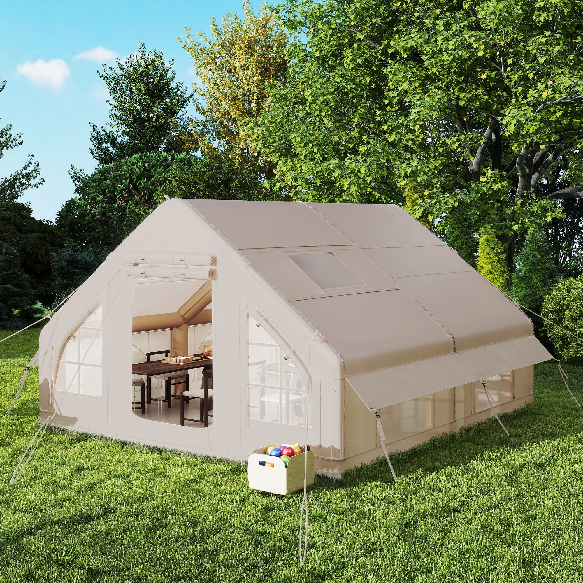 Easy Setup 4 Season Waterproof Windproof Outdoor Blow Up Glamping Tent with Pump, Suitable for 2-6 people - Image 7
