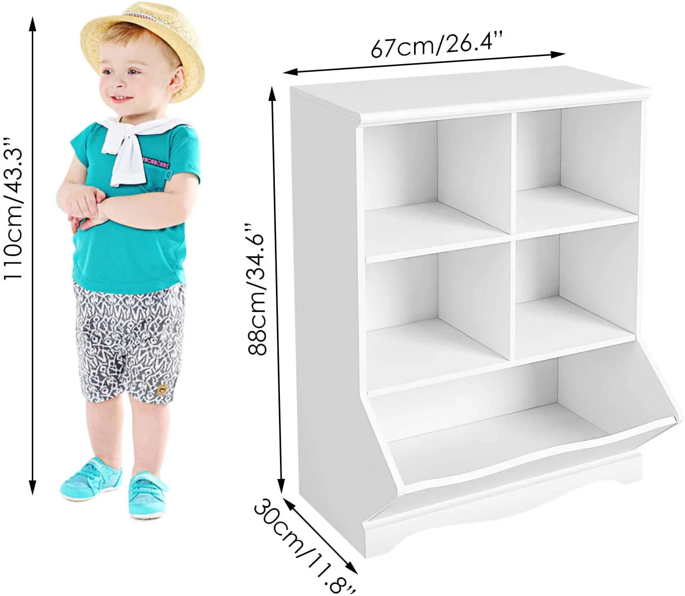Kid's Cubby Toy Storage Cabinet, Wood Toy Organizer of 5 Bins, Children's White Bookcase, Toy Chest for Bedroom Living Room - Image 8