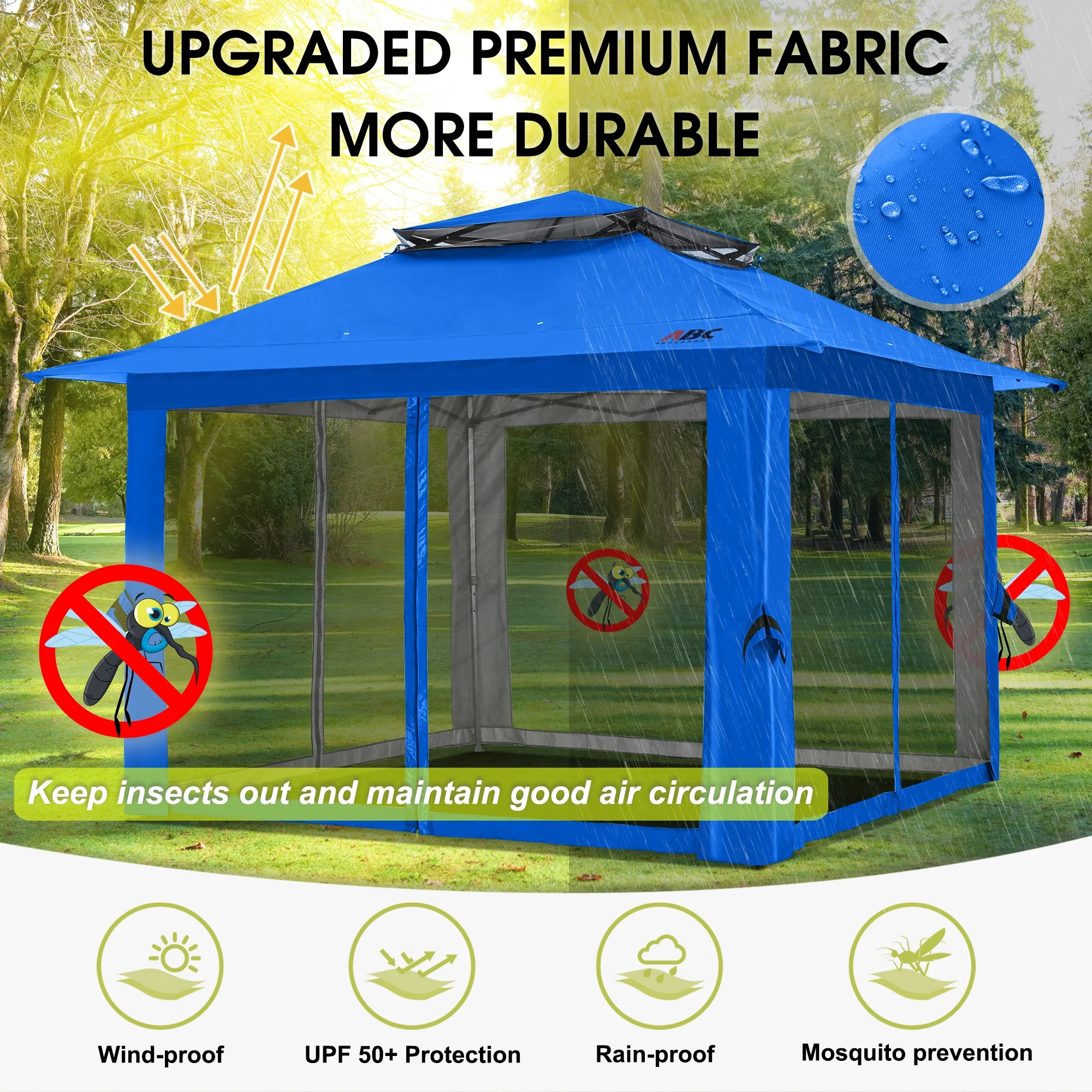 ABCCANOPY 13'X13' Gazebo Tent Outdoor Pop up Gazebo Canopy Shelter with Mosquito Netting, Blue