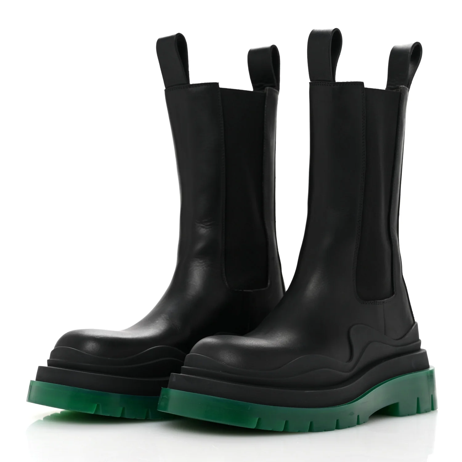 Calfskin The Tire Chelsea Boots 35 Black Green