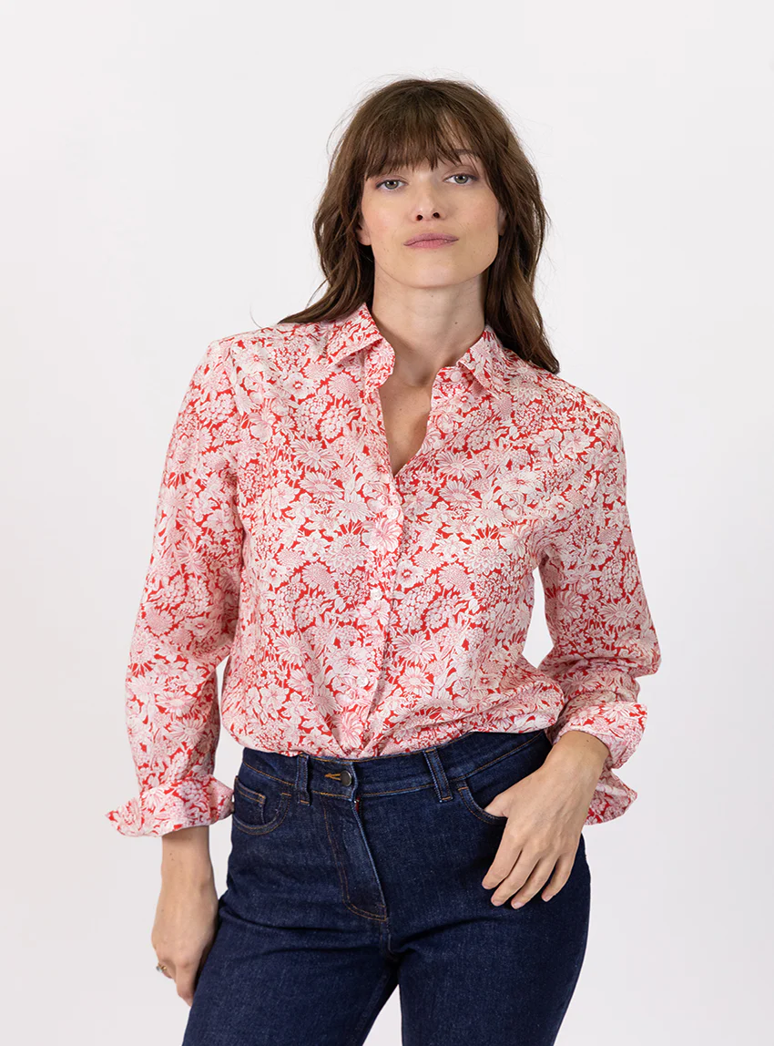 Chemisier imprimé femme en coton liberty rouge cerise