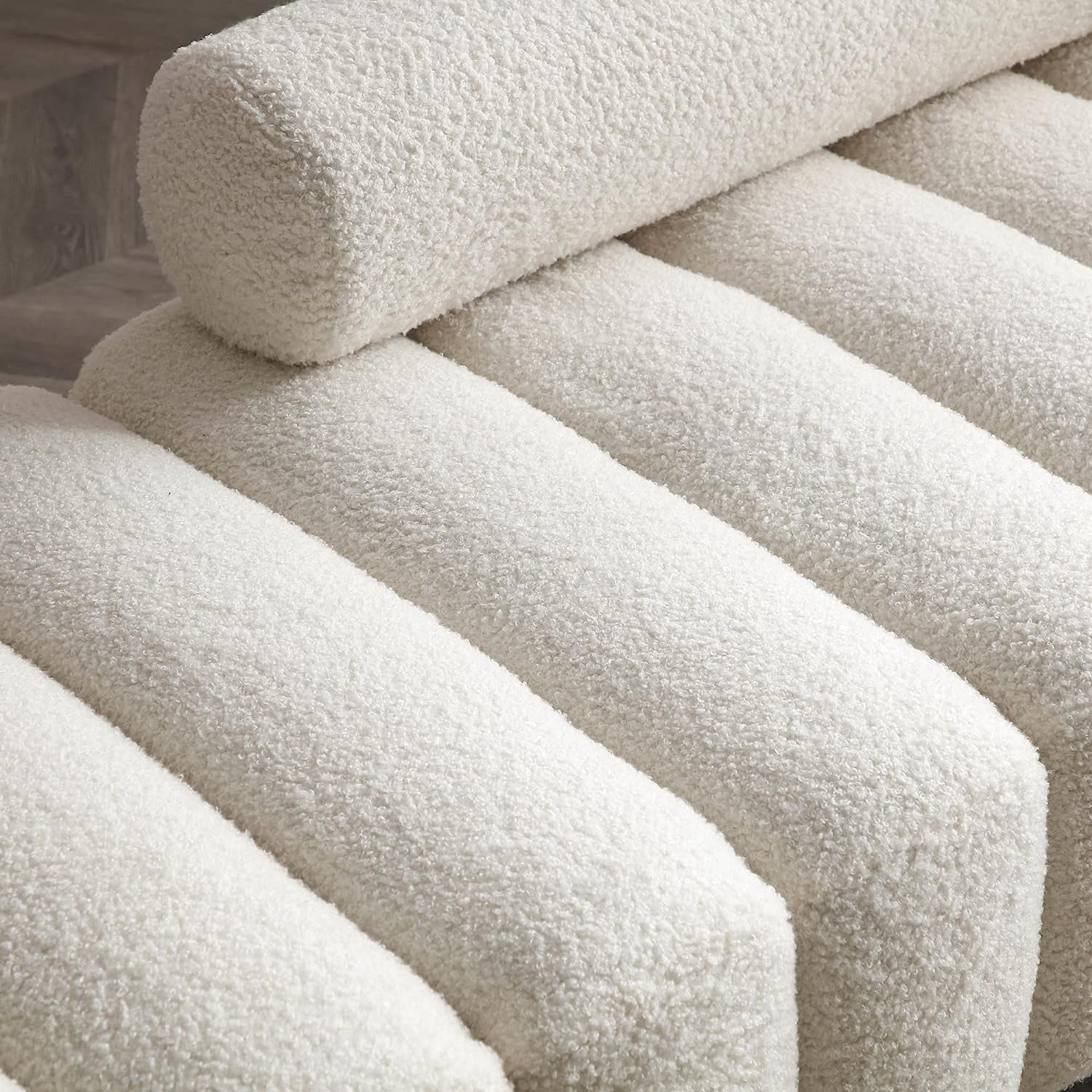 Sherpa Upholstered Indoor Bench, White(White) Image 8