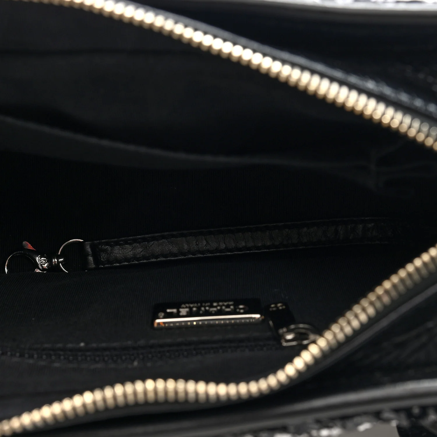 Sequin Calfskin Small Gabrielle Hobo Black White