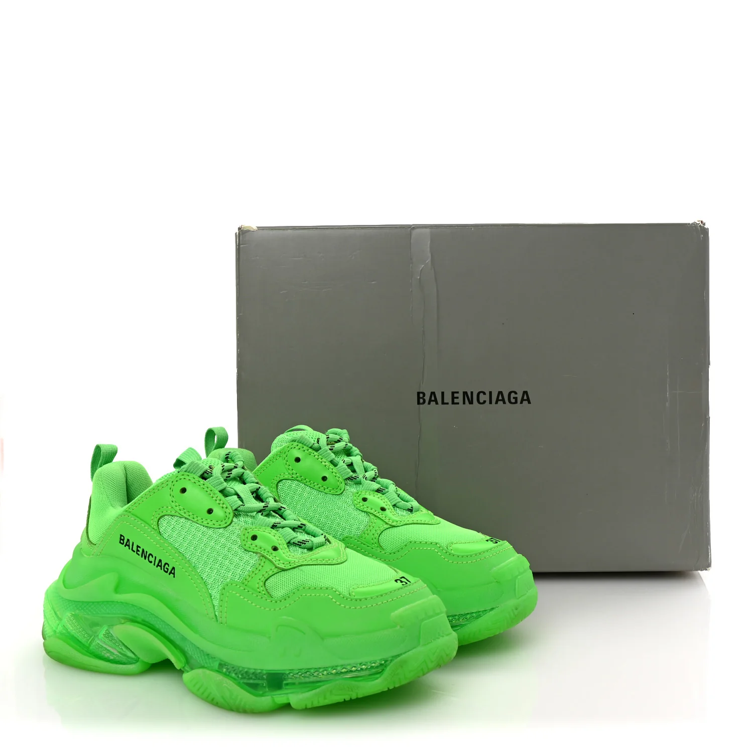 Fabric Mesh Clear Sole Womens Triple S Sneakers 37 Fluo Green