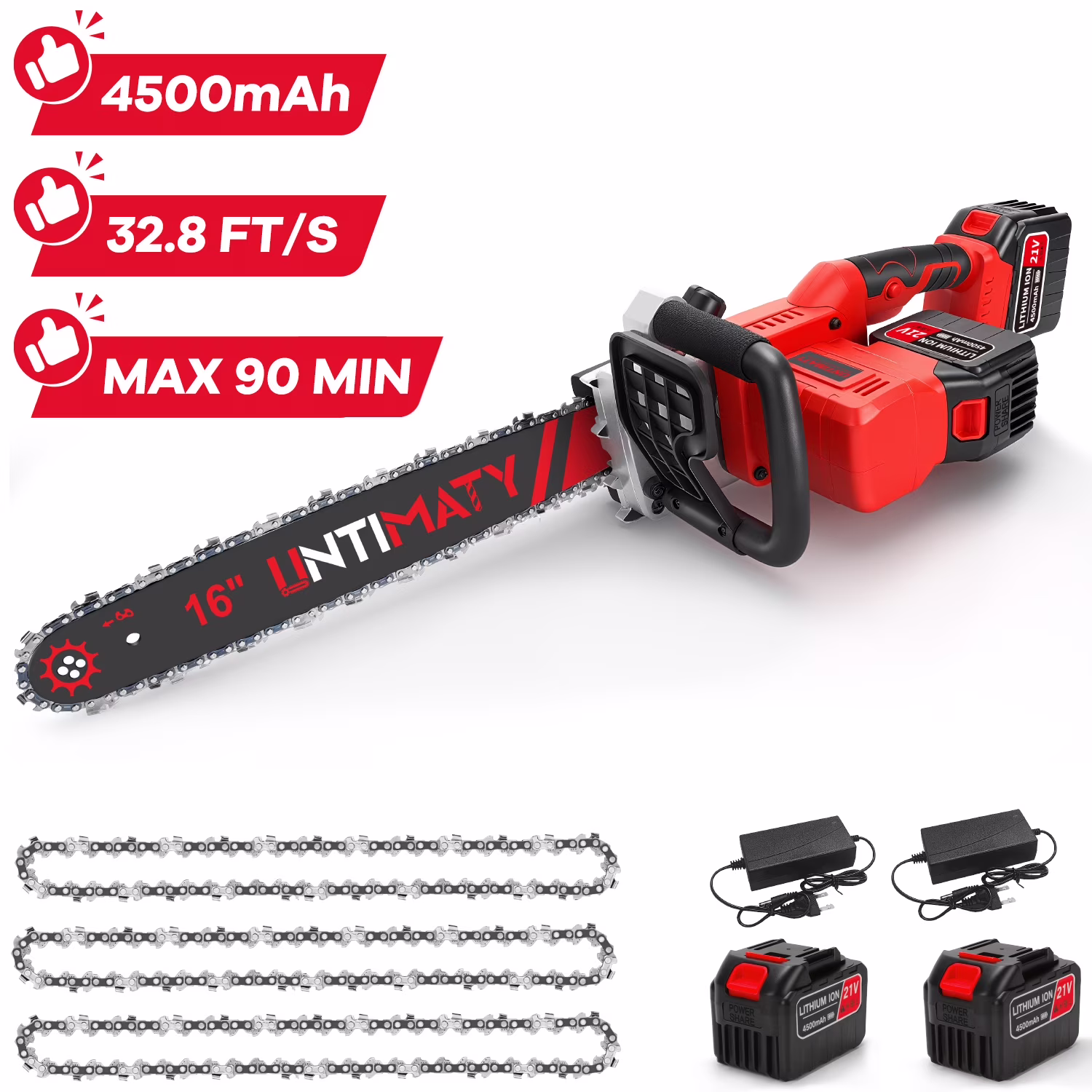 Battery Chainsaw 16 inch Electric Chainsaw Cordless Chain Saw with Battery and Charger for Wood Cutting and Tree Trimming(16 in)