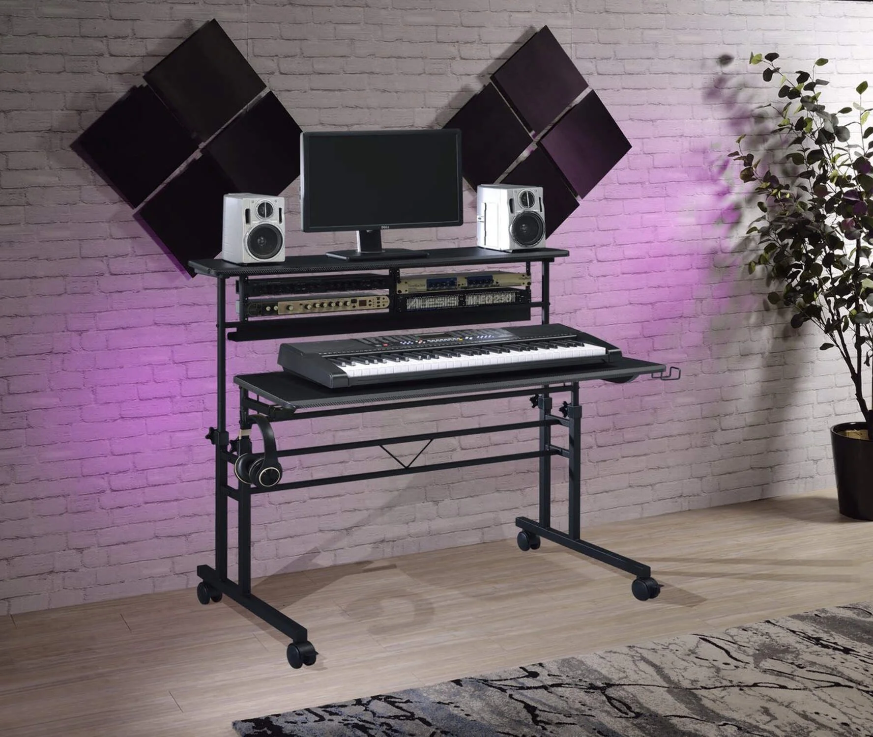 BE100 Series Sit-Stand Music Recording Studio Desk Workstation w/2x3U Rack(Violet) - Image 7