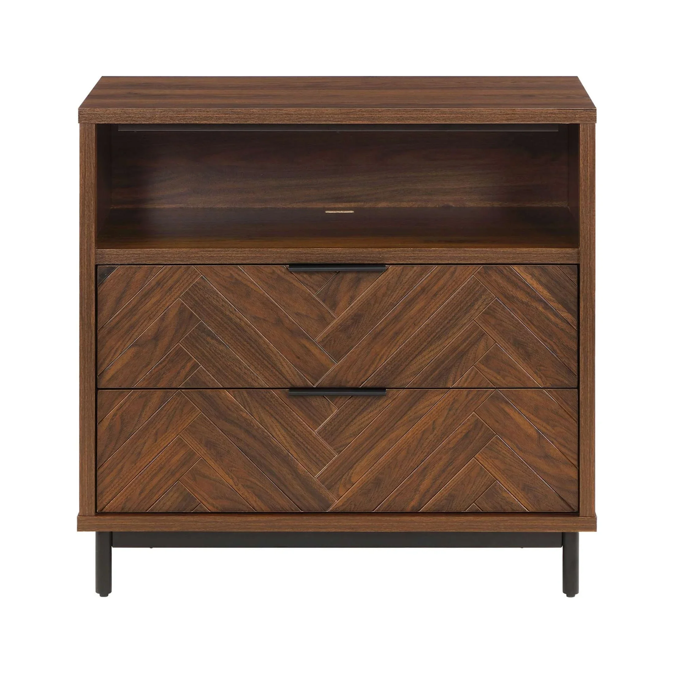 Better Homes & Gardens Wyatt Geo 2-Drawer Nightstand with USB, Walnut Finish