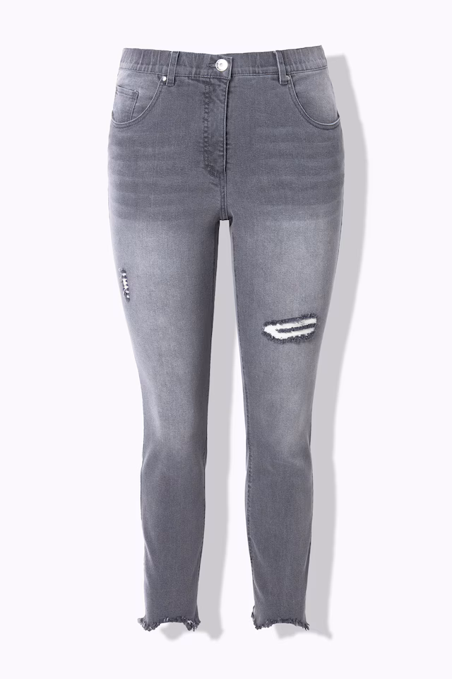 Distressed Fringed Hem Elastic Waist Skinny Jeans